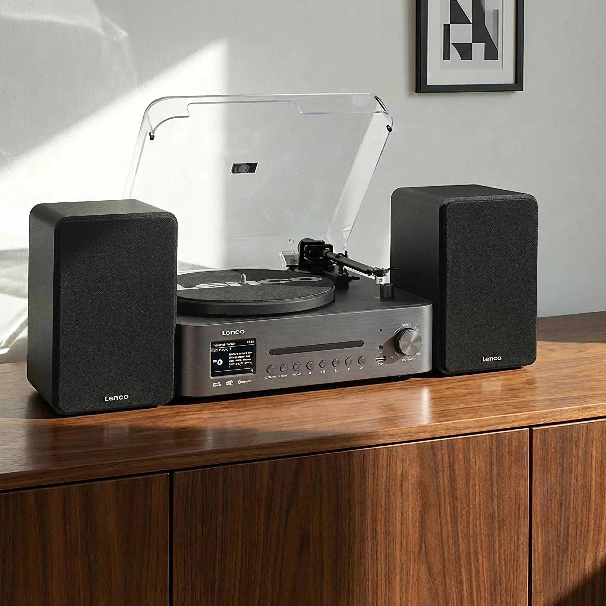 Lenco MC-760BK - Chaîne hi-fi avec platine vinyle et haut-parleurs - Radio Internet, DAB+, FM, Bluetooth®, lecteur CD/MP3 - Noir - Image 14