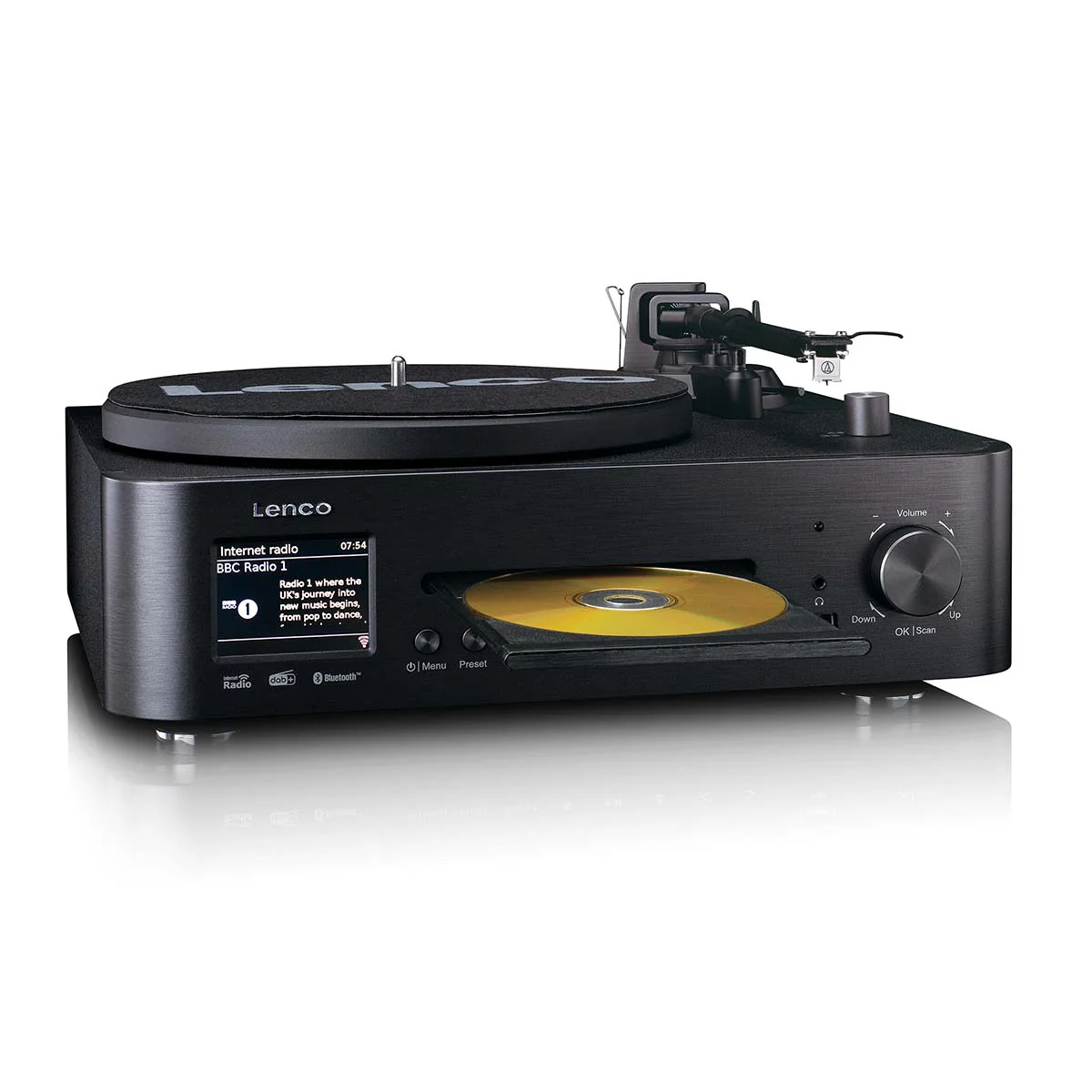 Lenco MC-760BK - Chaîne hi-fi avec platine vinyle et haut-parleurs - Radio Internet, DAB+, FM, Bluetooth®, lecteur CD/MP3 - Noir - Image 9