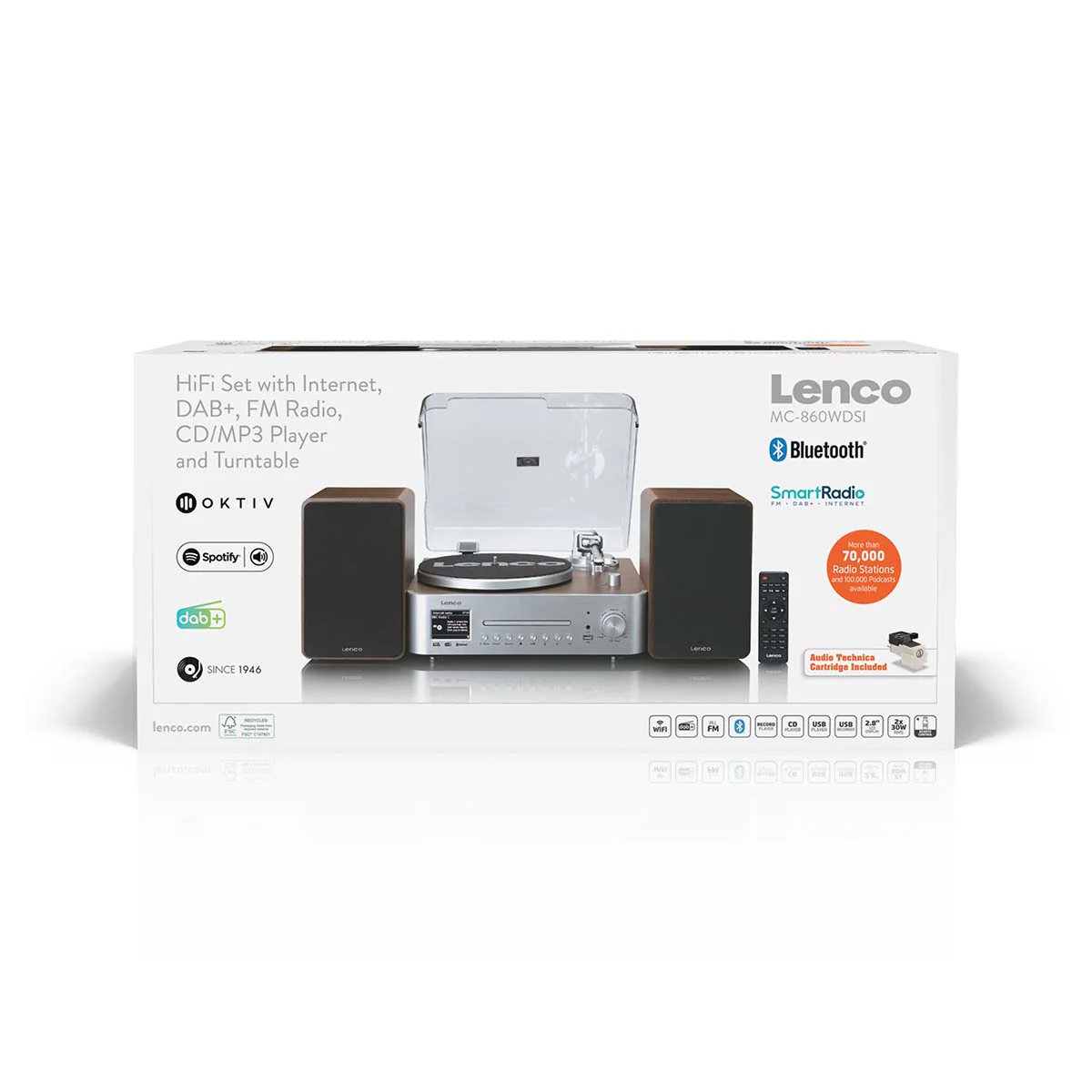 LENCO MC-860WDSI - Chaîne hi-fi avec platine vinyle et enceintes - Radio Internet, DAB+, FM, Bluetooth®, lecteur CD/MP3 - Bois/argent - Image 11