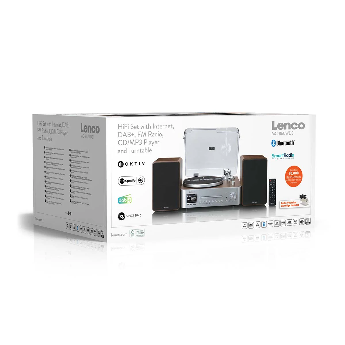 LENCO MC-860WDSI - Chaîne hi-fi avec platine vinyle et enceintes - Radio Internet, DAB+, FM, Bluetooth®, lecteur CD/MP3 - Bois/argent - Image 13