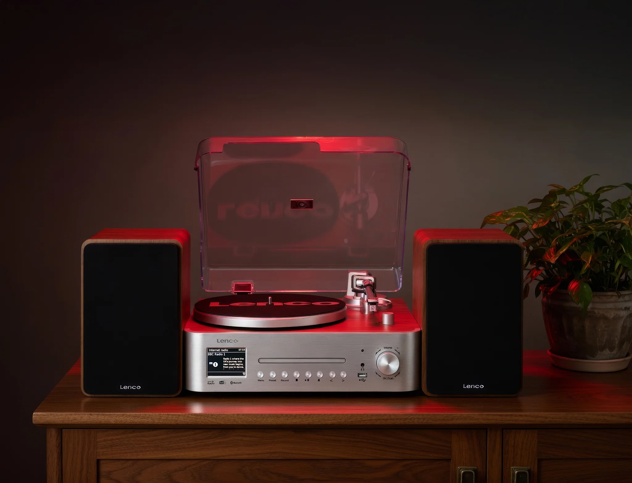 LENCO MC-860WDSI - Chaîne hi-fi avec platine vinyle et enceintes - Radio Internet, DAB+, FM, Bluetooth®, lecteur CD/MP3 - Bois/argent - Image 14