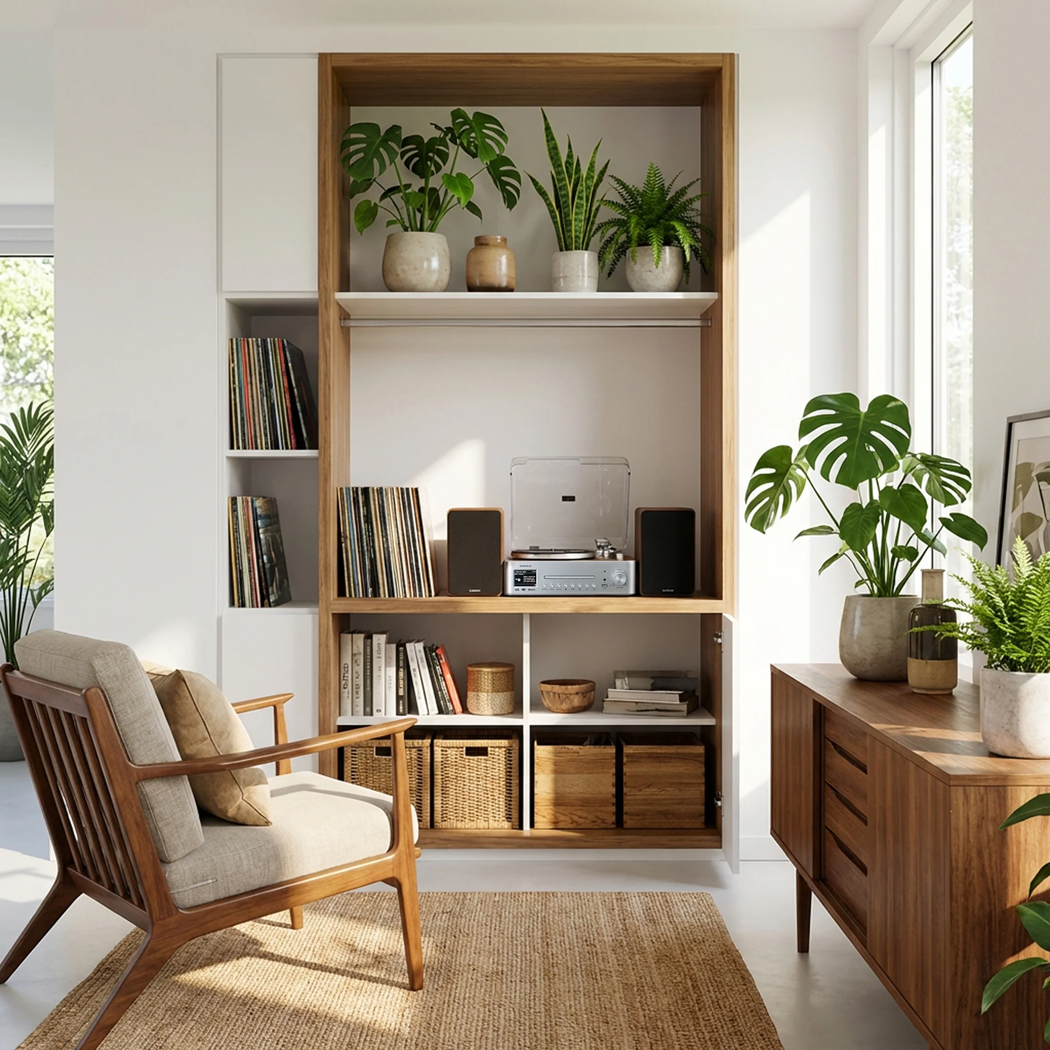 LENCO MC-860WDSI - Chaîne hi-fi avec platine vinyle et enceintes - Radio Internet, DAB+, FM, Bluetooth®, lecteur CD/MP3 - Bois/argent - Image 16