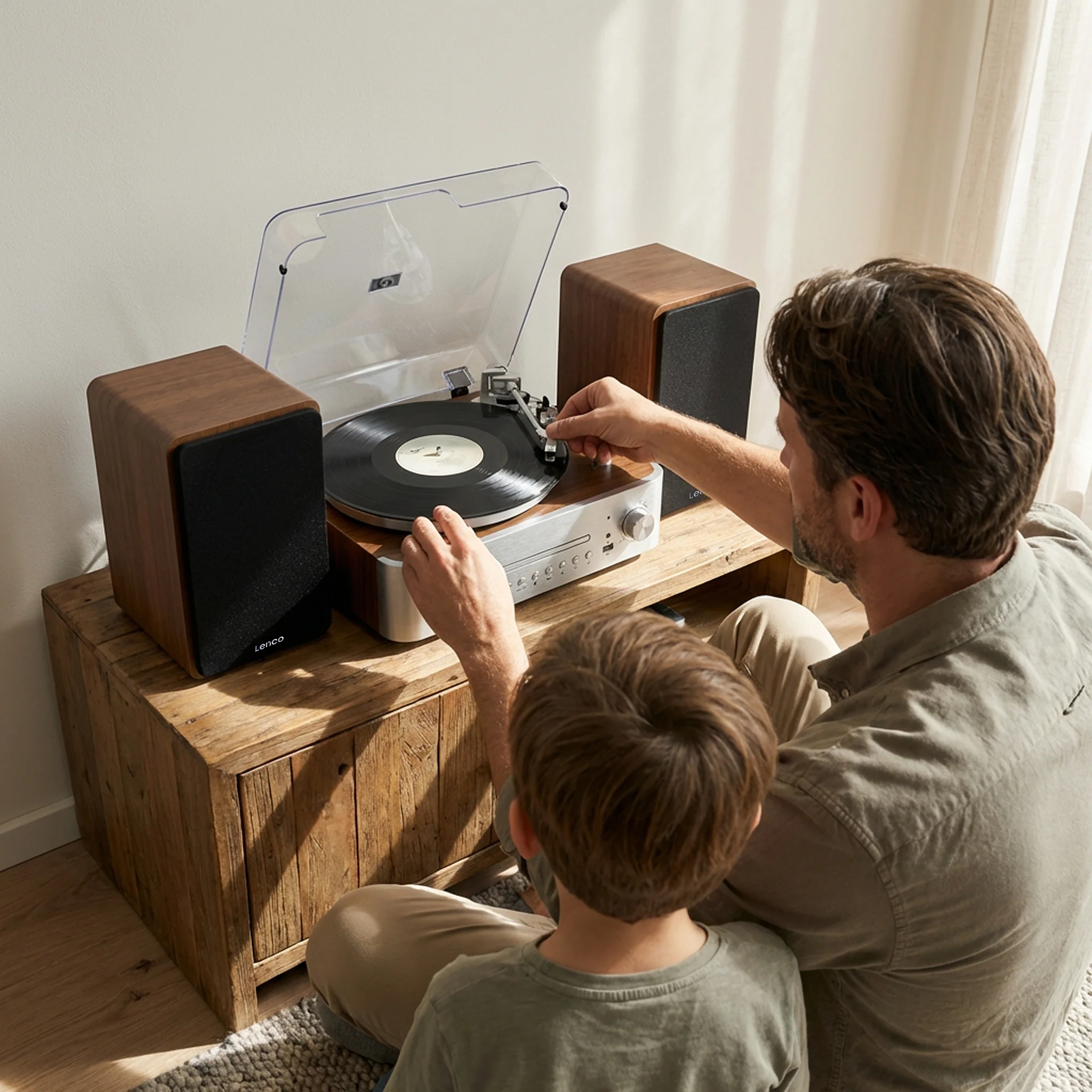 LENCO MC-860WDSI - Chaîne hi-fi avec platine vinyle et enceintes - Radio Internet, DAB+, FM, Bluetooth®, lecteur CD/MP3 - Bois/argent - Image 18