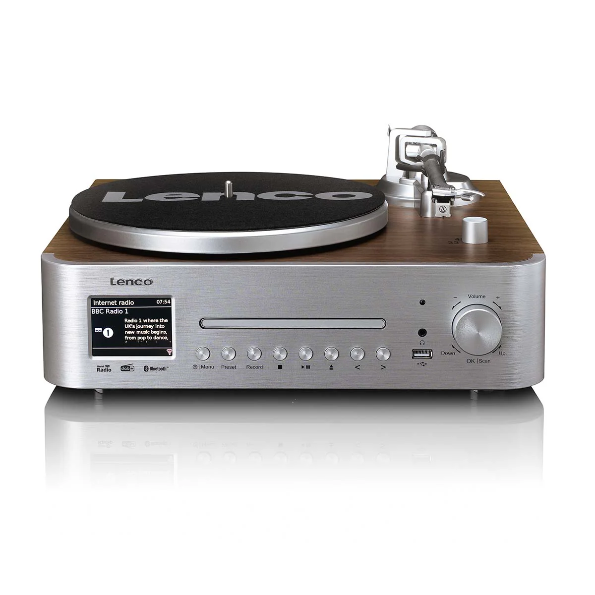 LENCO MC-860WDSI - Chaîne hi-fi avec platine vinyle et enceintes - Radio Internet, DAB+, FM, Bluetooth®, lecteur CD/MP3 - Bois/argent - Image 3
