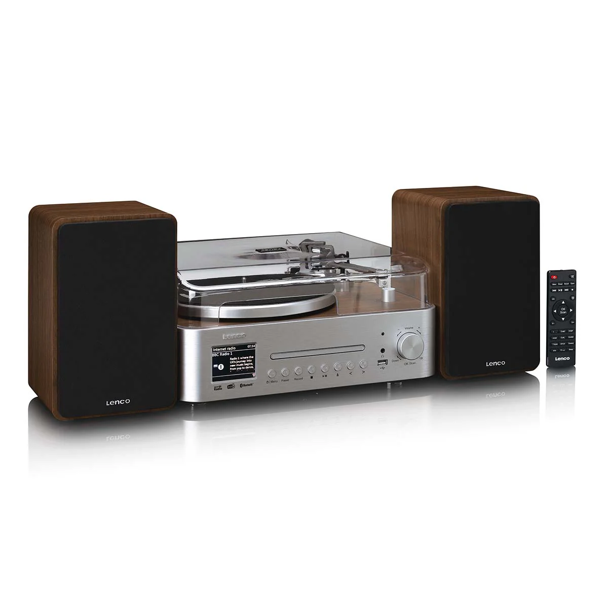 LENCO MC-860WDSI - Chaîne hi-fi avec platine vinyle et enceintes - Radio Internet, DAB+, FM, Bluetooth®, lecteur CD/MP3 - Bois/argent - Image 5