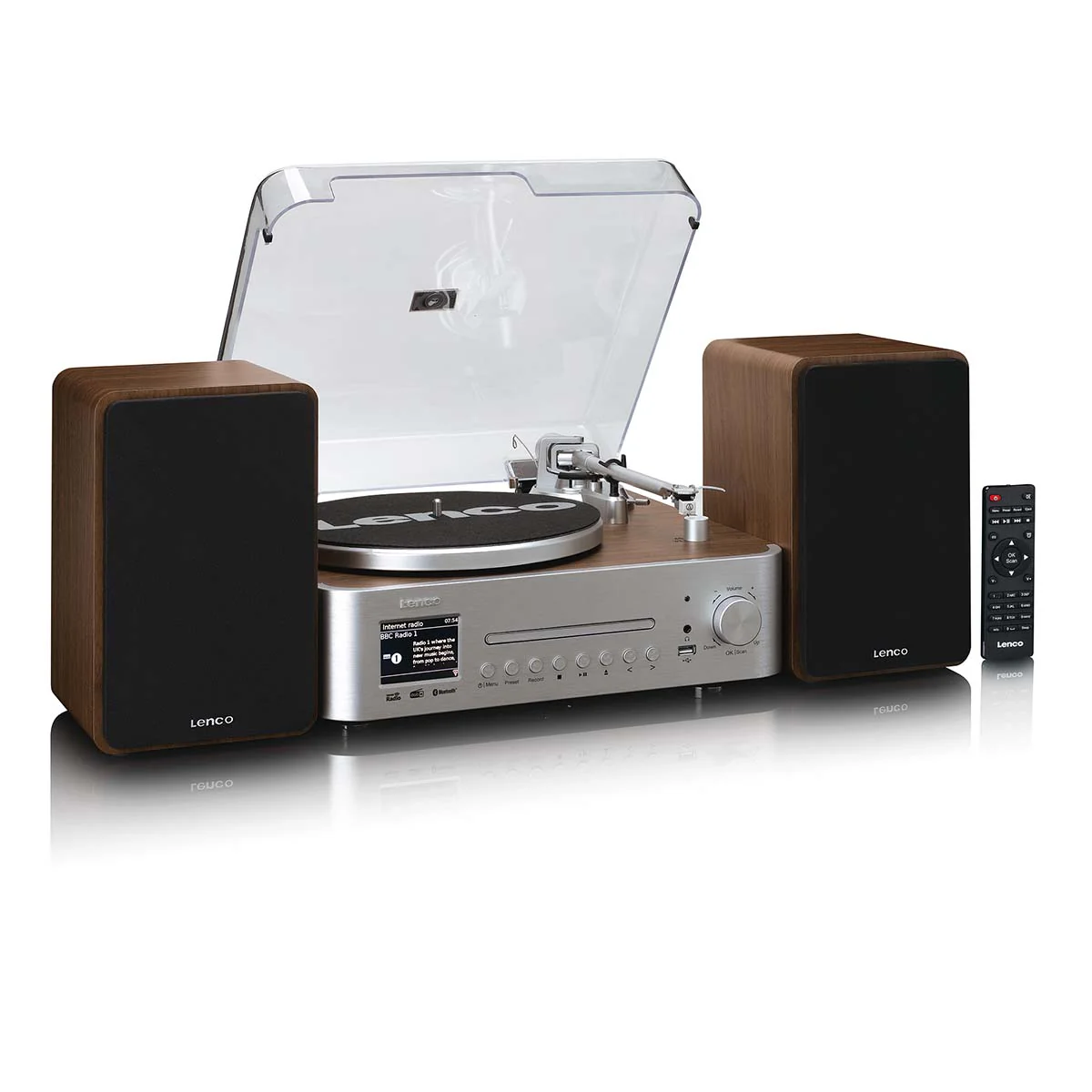LENCO MC-860WDSI - Chaîne hi-fi avec platine vinyle et enceintes - Radio Internet, DAB+, FM, Bluetooth®, lecteur CD/MP3 - Bois/argent - Image 6