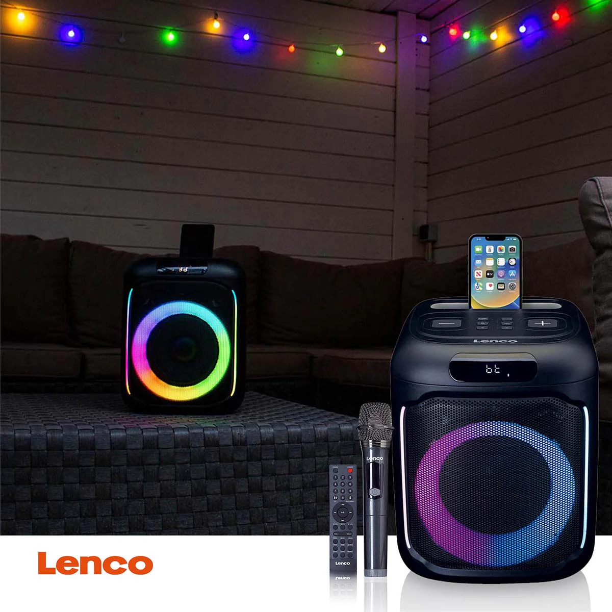 Lenco PA-101BK - Enceinte Bluetooth avec effets lumineux LED - 100W RMS, USB, autonomie de batterie de 14 heures - Noir - Image 19