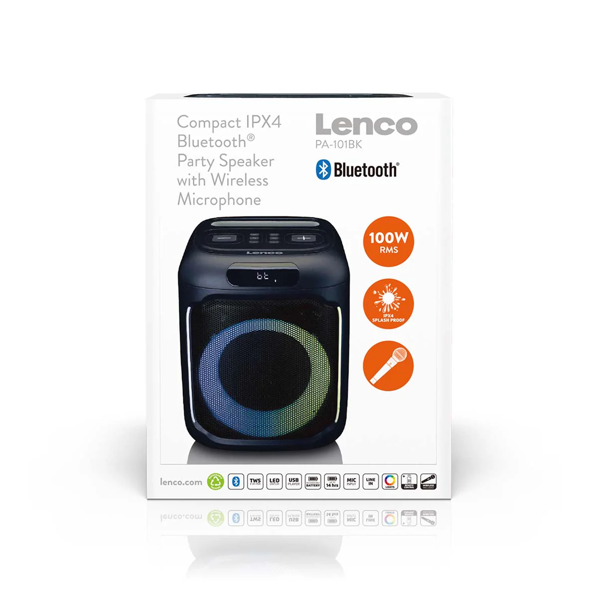 Lenco PA-101BK - Enceinte Bluetooth avec effets lumineux LED - 100W RMS, USB, autonomie de batterie de 14 heures - Noir - Image 20