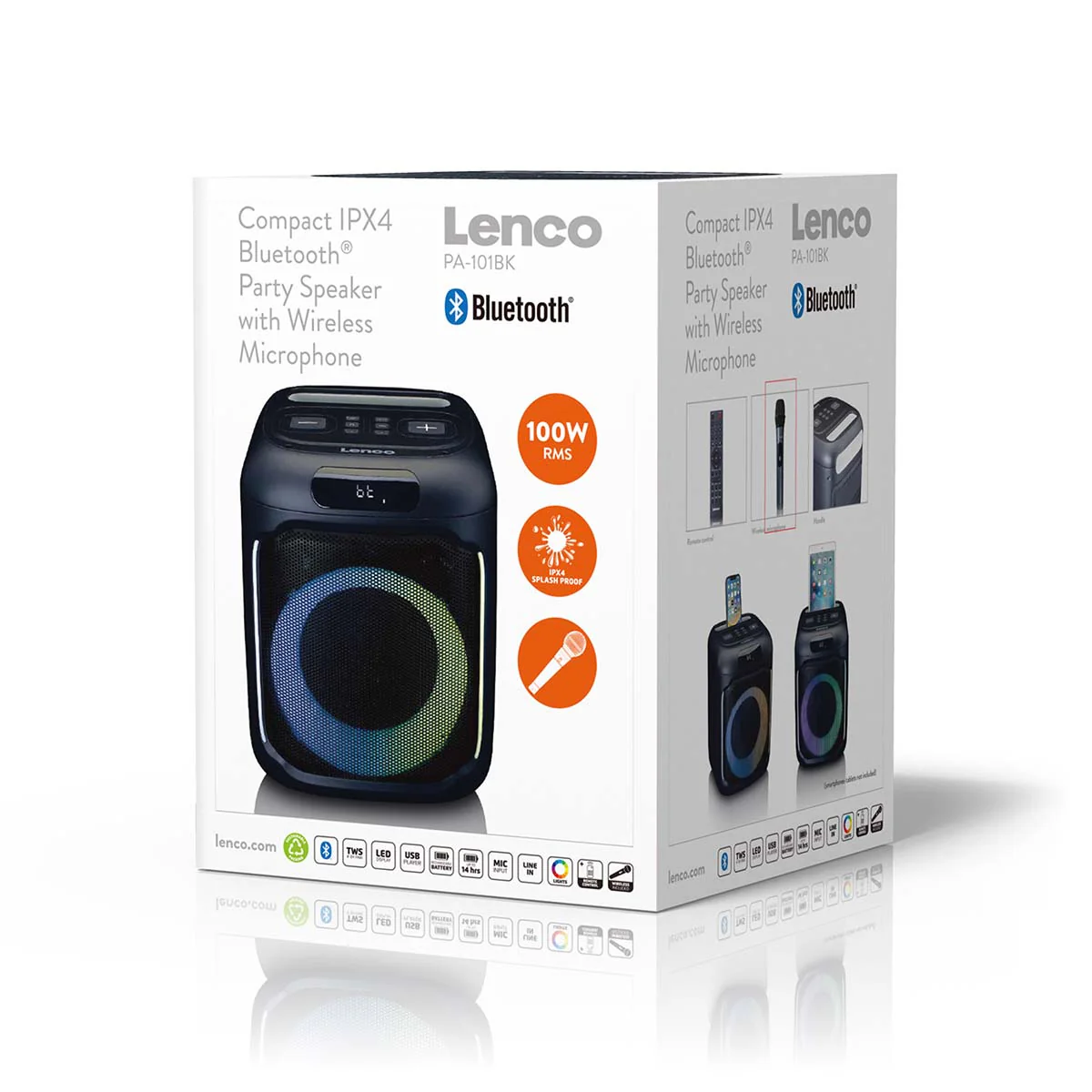 Lenco PA-101BK - Enceinte Bluetooth avec effets lumineux LED - 100W RMS, USB, autonomie de batterie de 14 heures - Noir - Image 21