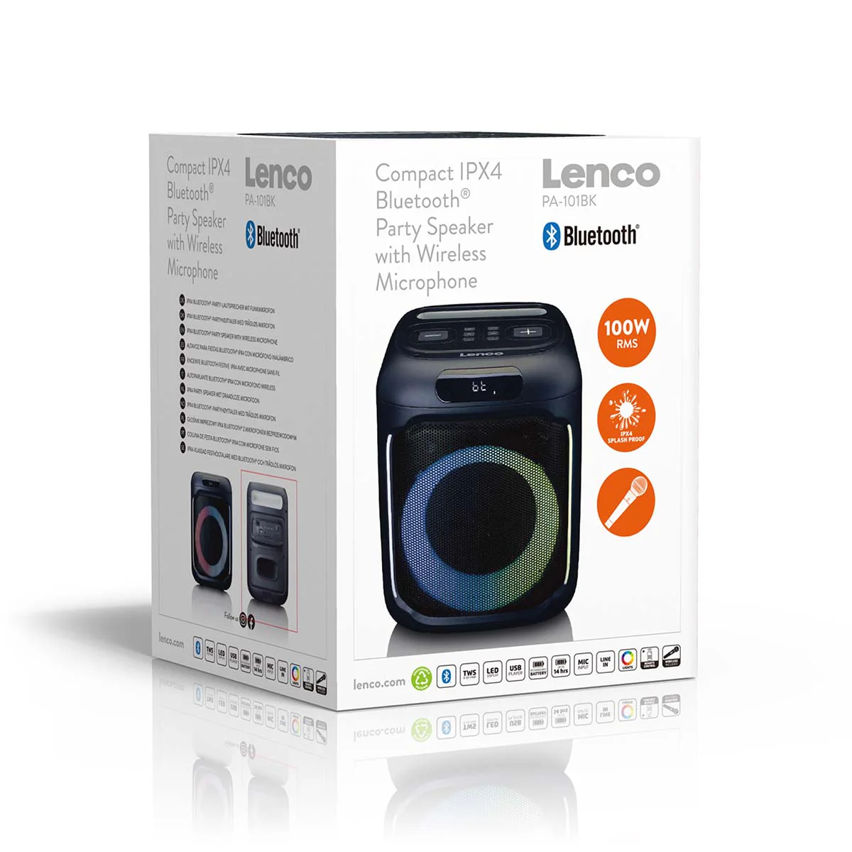 Lenco PA-101BK - Enceinte Bluetooth avec effets lumineux LED - 100W RMS, USB, autonomie de batterie de 14 heures - Noir - Image 22