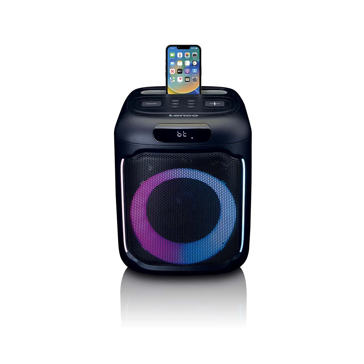 Lenco PA-101BK - Enceinte Bluetooth avec effets lumineux LED - 100W RMS, USB, autonomie de batterie de 14 heures - Noir - Image 3