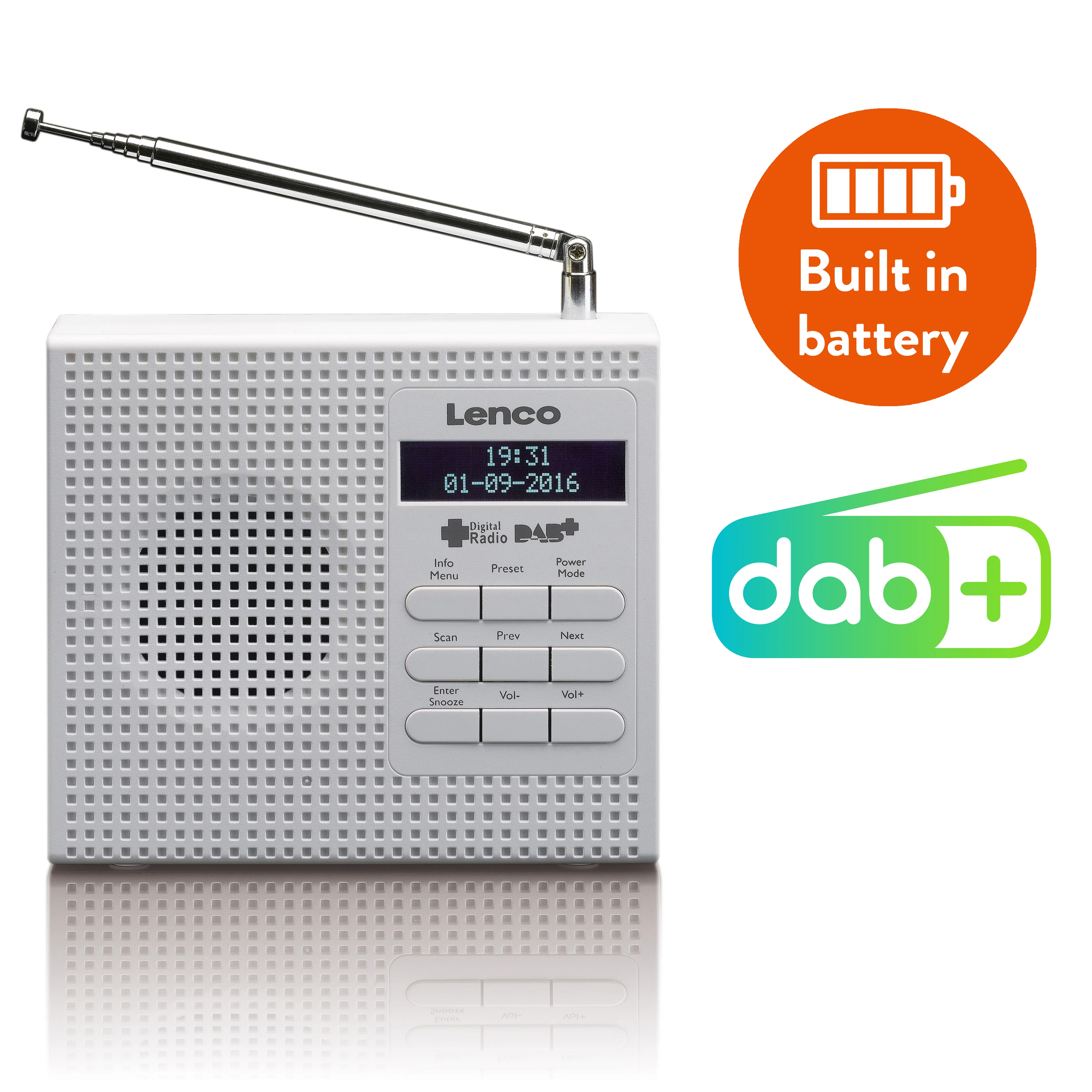 Lenco PDR-020WH - Radio DAB+/FM portable avec fonction réveil - Blanc - Image 4