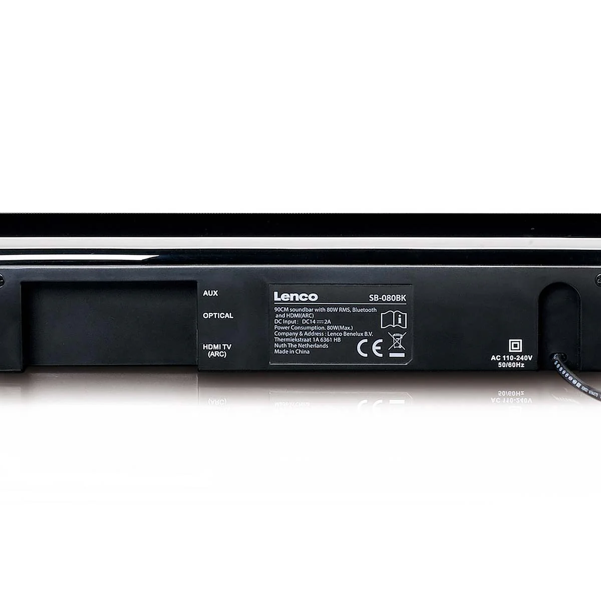 Lenco SB-080 BK - Barre de son 90 cm - 80 Watts connexions Bluetooth®, USB et HDMI subwoofer intégré - Noir - Image 5