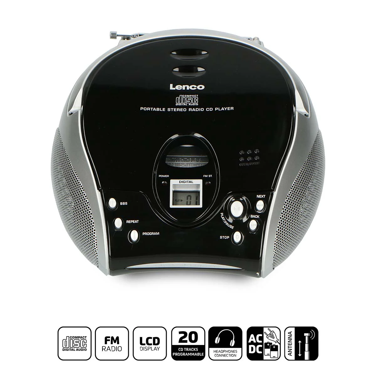 Lenco SCD-24 Black/Silver - Radio portable avec lecteur CD - Noir/argent - Image 11