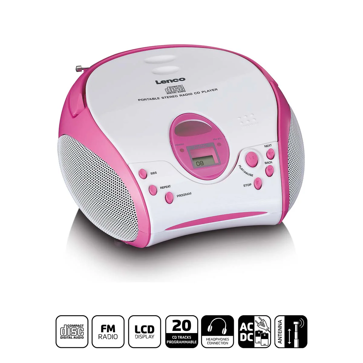 Lenco SCD-24PK kids - Radio portable avec lecteur CD - Rose - Image 9