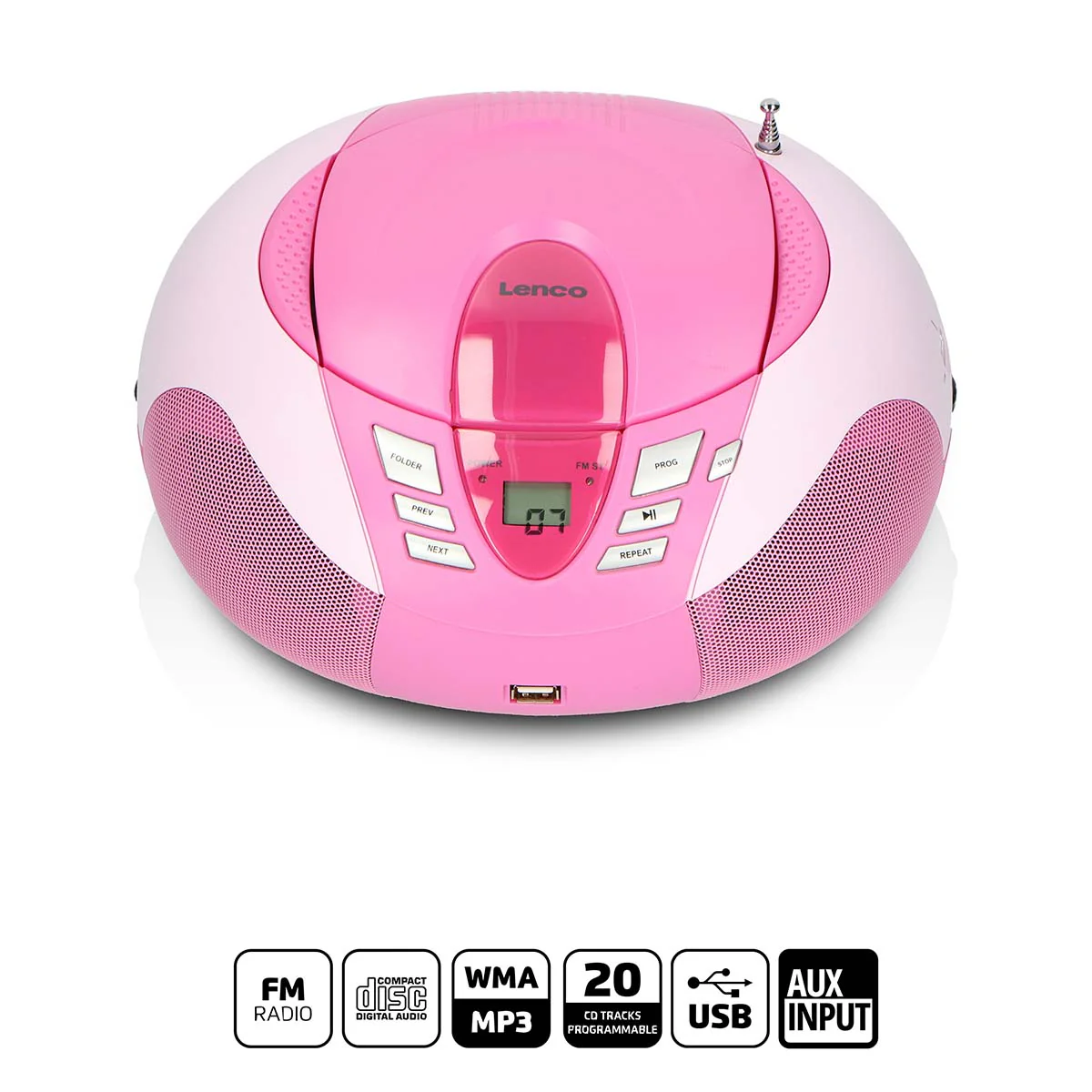 Lenco SCD-37 USB Pink - Radio FM et lecteur CD/USB portable - Rose - Image 11