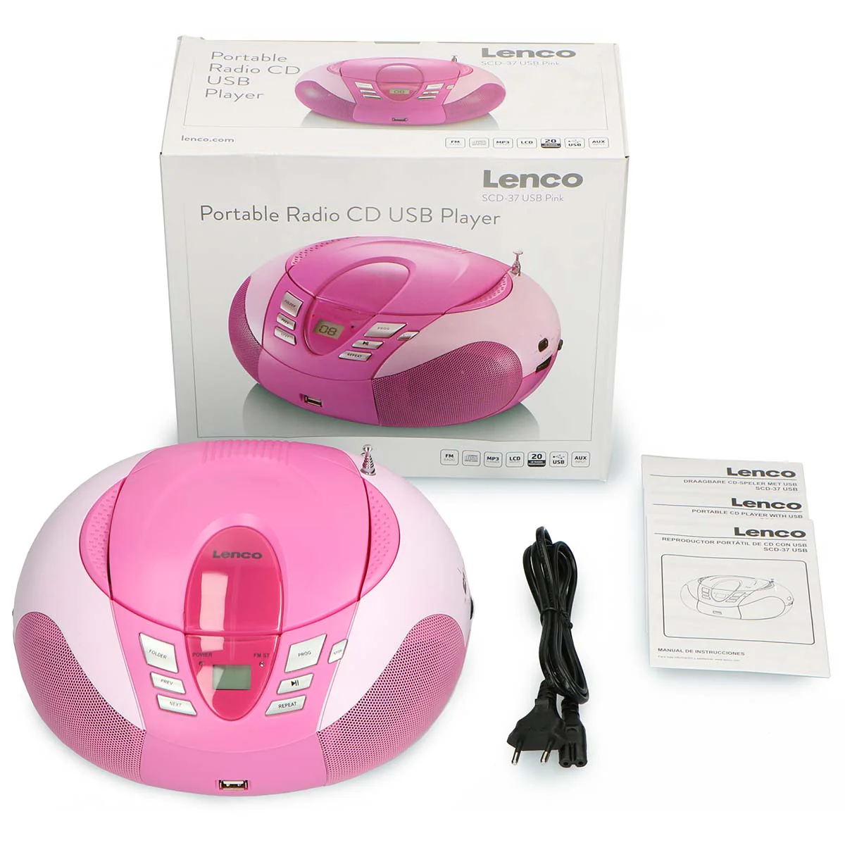 Lenco SCD-37 USB Pink - Radio FM et lecteur CD/USB portable - Rose - Image 15