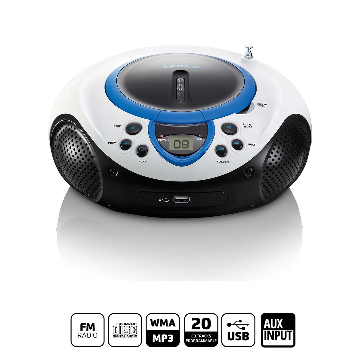 Lenco SCD-38 USB Blue - Radio FM et lecteur CD/USB portable - Bleu - Image 8