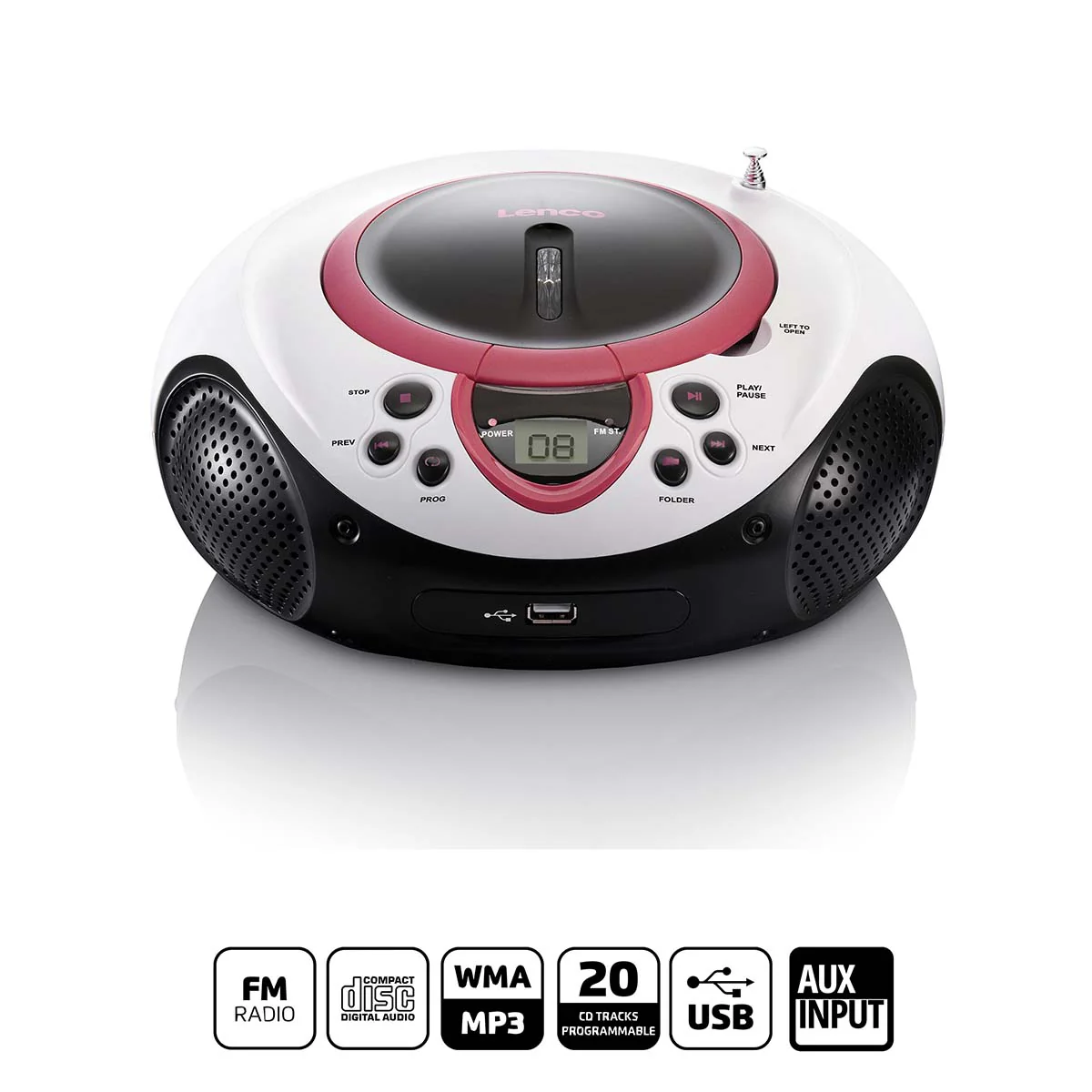 Lenco SCD-38 USB Pink - Radio FM et lecteur CD/USB portable - Rose - Image 8