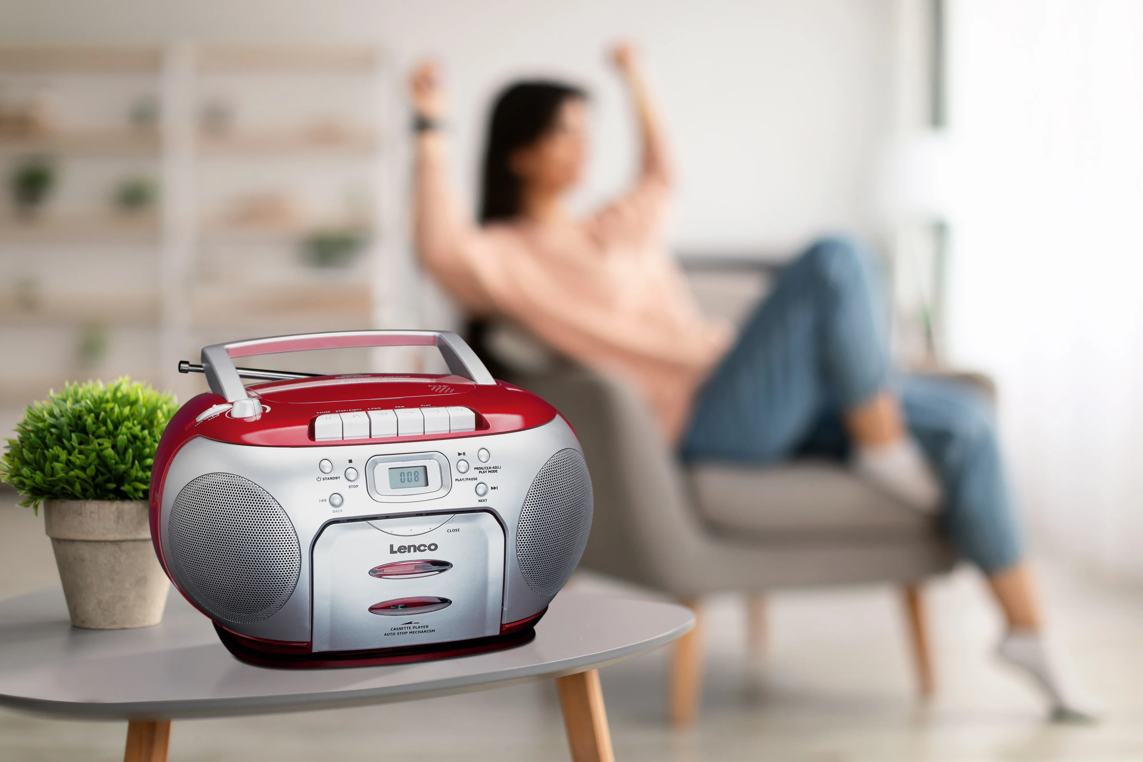 Lenco SCD-420RD - Lecteur CD/radio FM stéréo portable - Rouge - Image 7