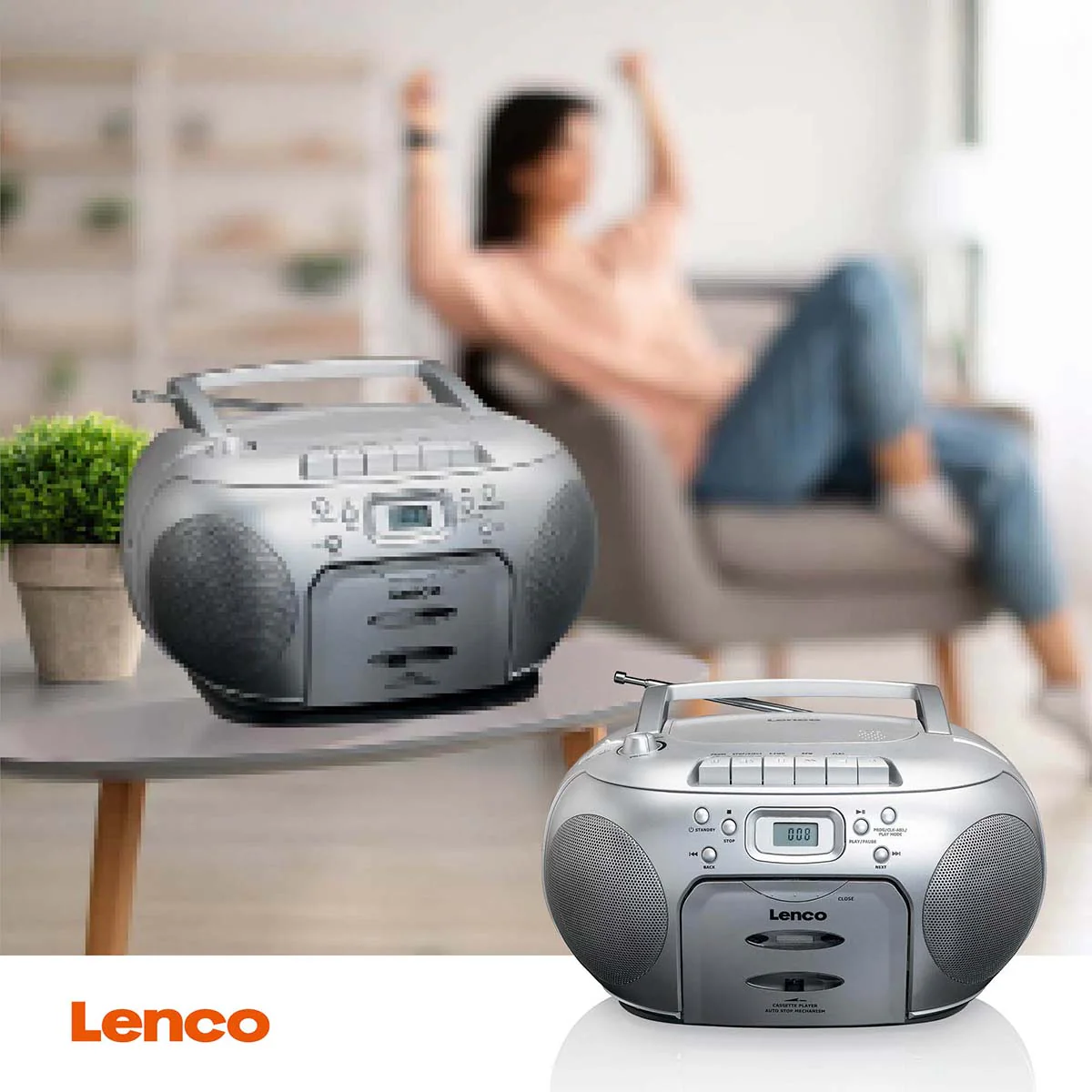 Lenco SCD-420SI - Lecteur CD/radio FM stéréo portable - Argent - Image 11