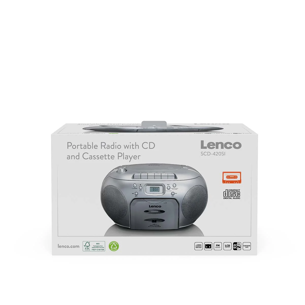 Lenco SCD-420SI - Lecteur CD/radio FM stéréo portable - Argent - Image 12