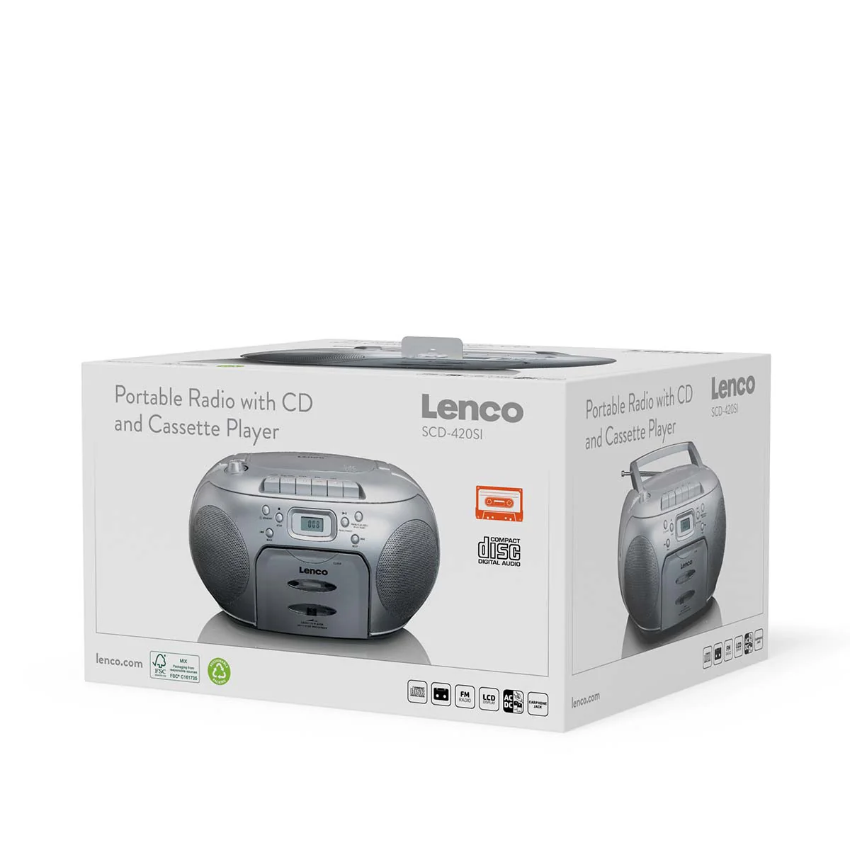 Lenco SCD-420SI - Lecteur CD/radio FM stéréo portable - Argent - Image 13