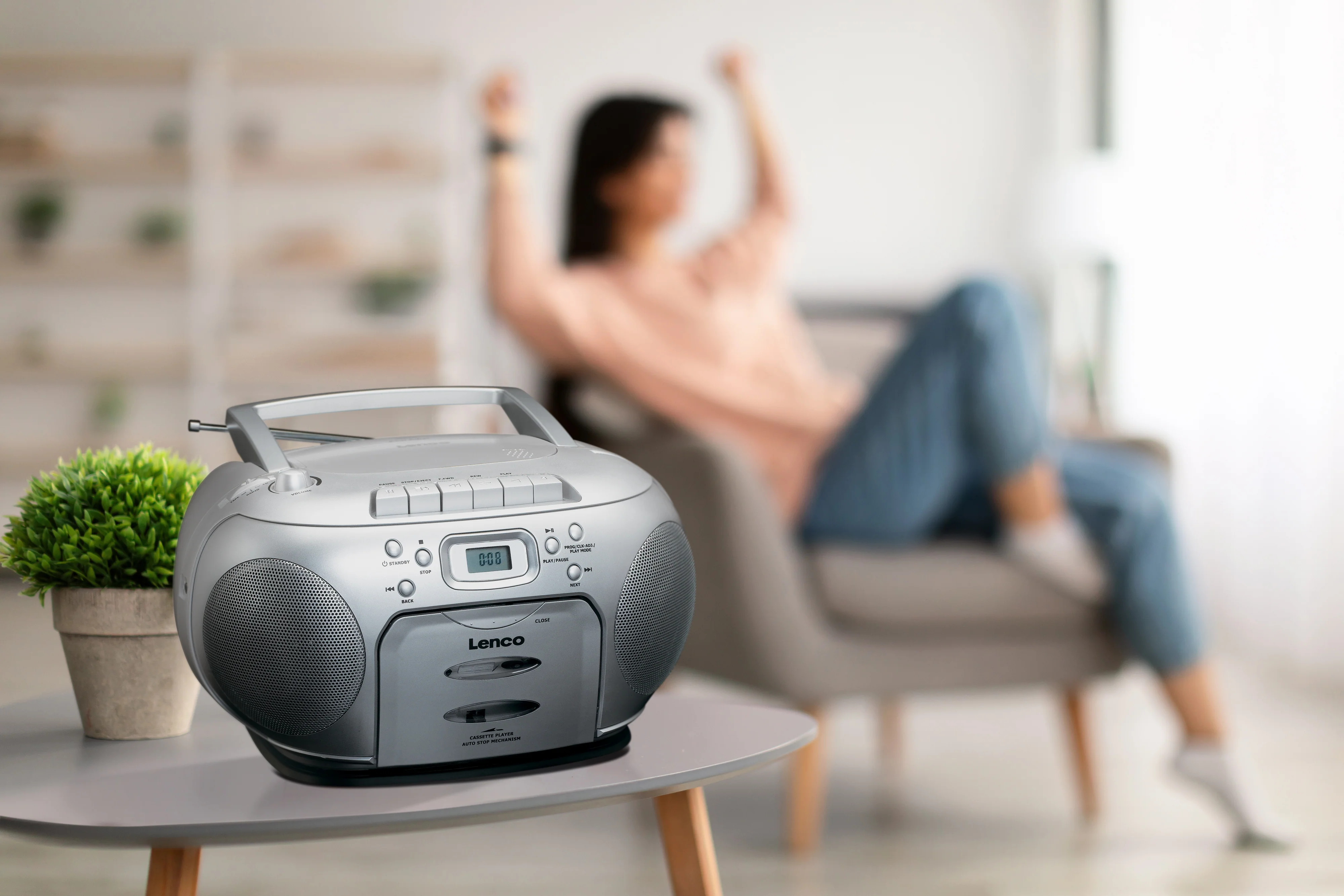 Lenco SCD-420SI - Lecteur CD/radio FM stéréo portable - Argent - Image 16