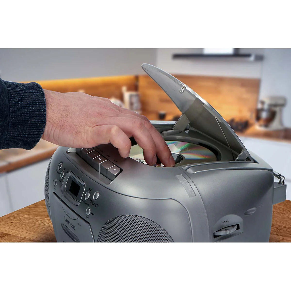 Lenco SCD-420SI - Lecteur CD/radio FM stéréo portable - Argent - Image 6