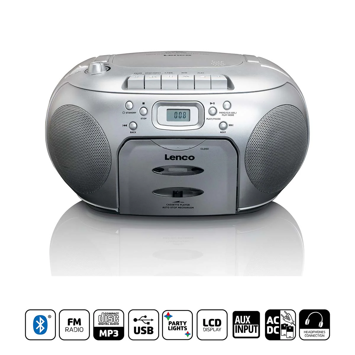 Lenco SCD-420SI - Lecteur CD/radio FM stéréo portable - Argent - Image 8