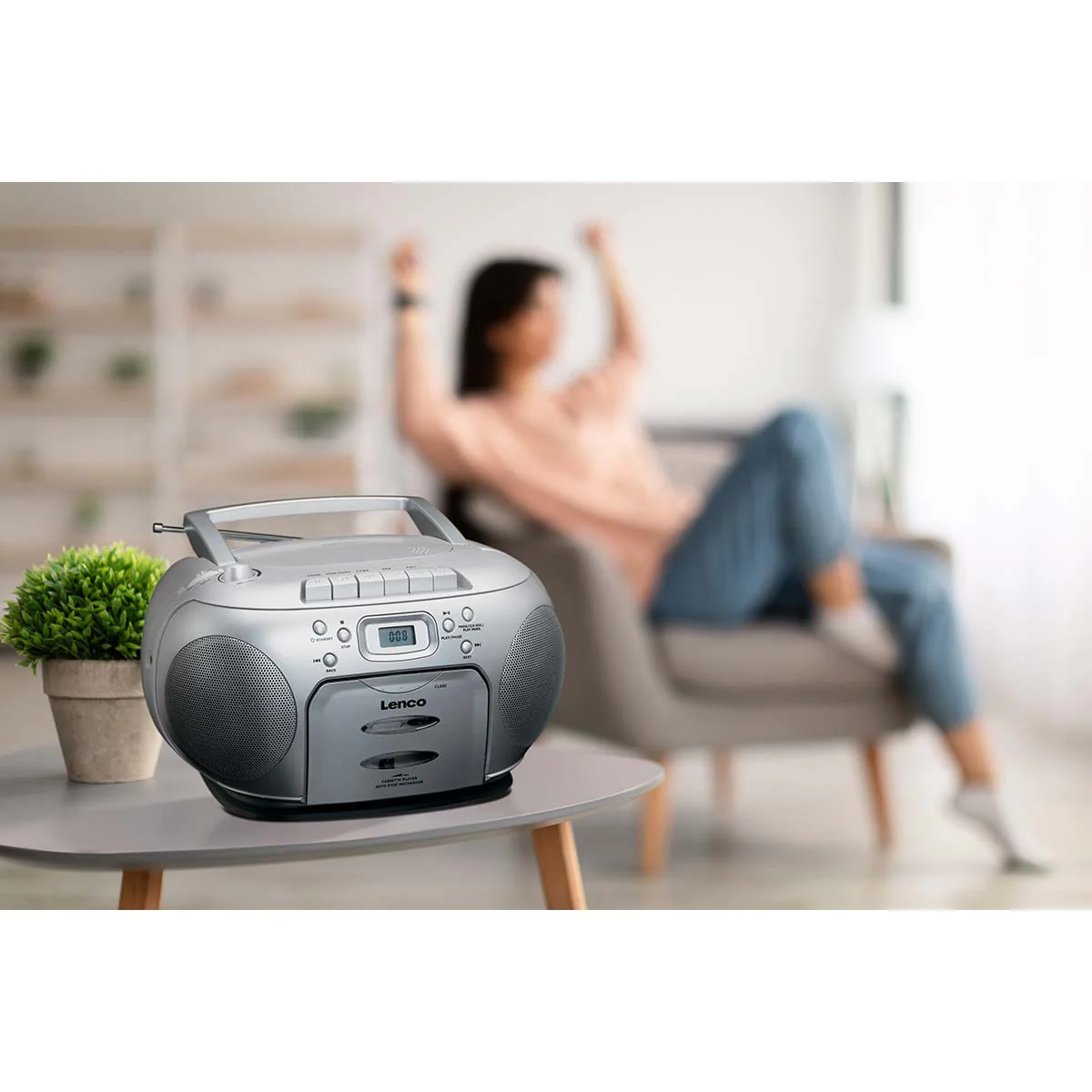 Lenco SCD-420SI - Lecteur CD/radio FM stéréo portable - Argent - Image 9