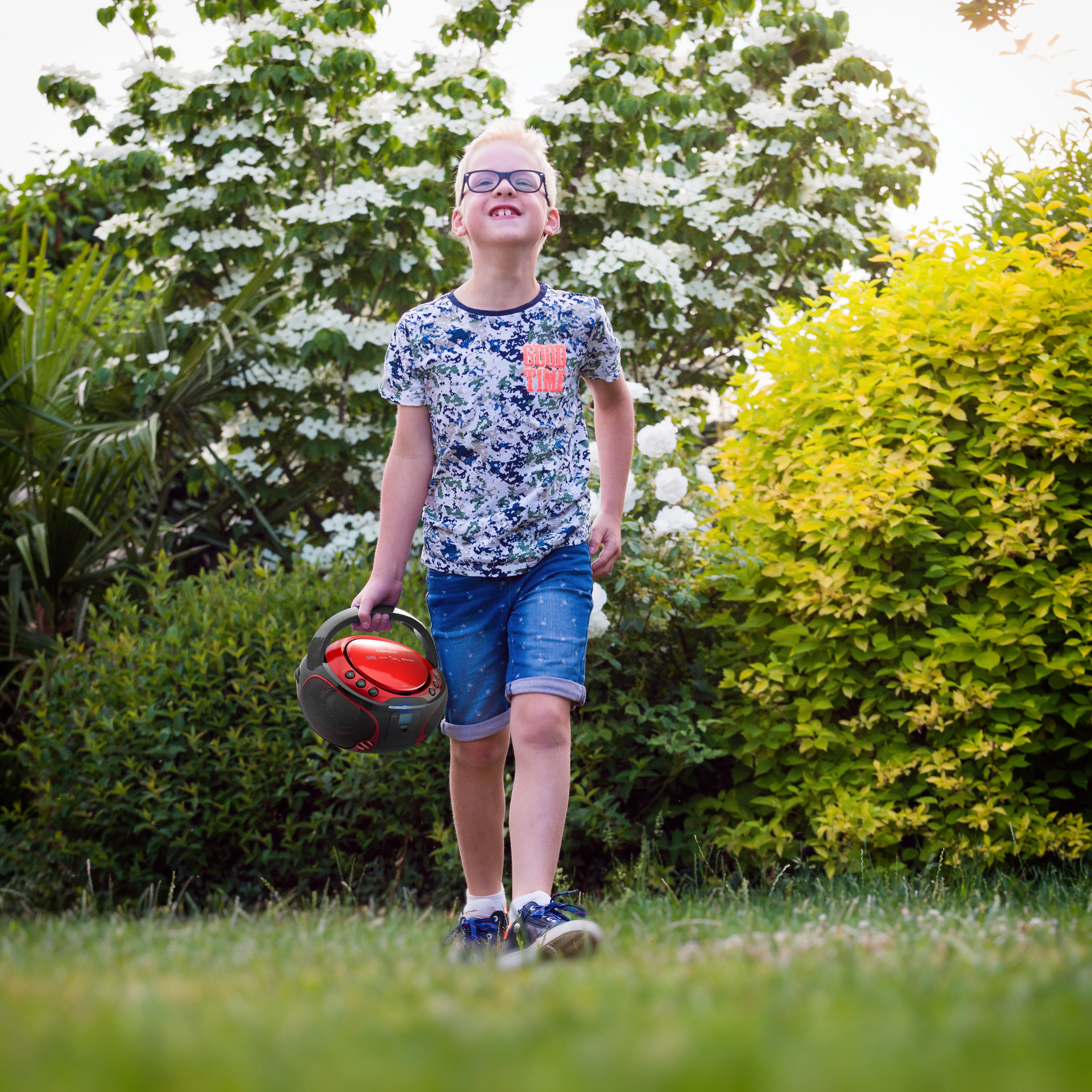 Lenco SCD-550RD - Radio FM et lecteur CD/MP3/USB/Bluetooth® portable avec éclairage LED - Rouge - Image 12