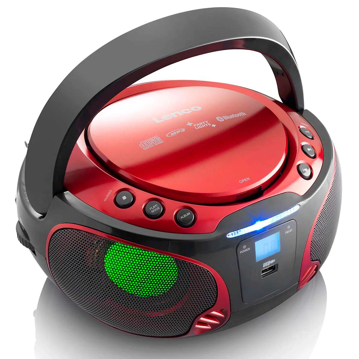 Lenco SCD-550RD - Radio FM et lecteur CD/MP3/USB/Bluetooth® portable avec éclairage LED - Rouge - Image 3