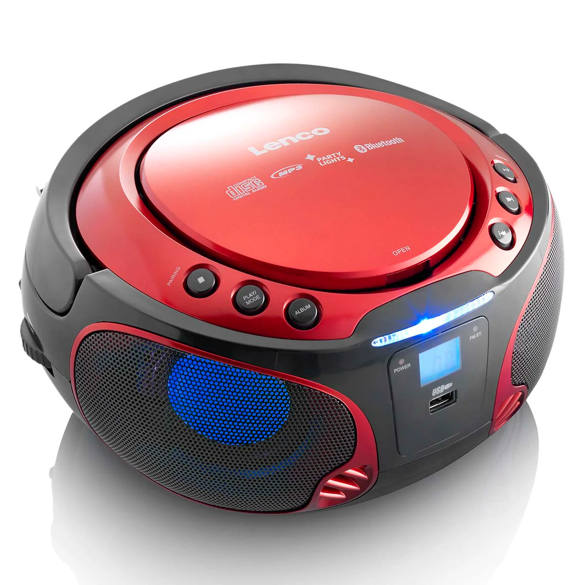 Lenco SCD-550RD - Radio FM et lecteur CD/MP3/USB/Bluetooth® portable avec éclairage LED - Rouge - Image 4