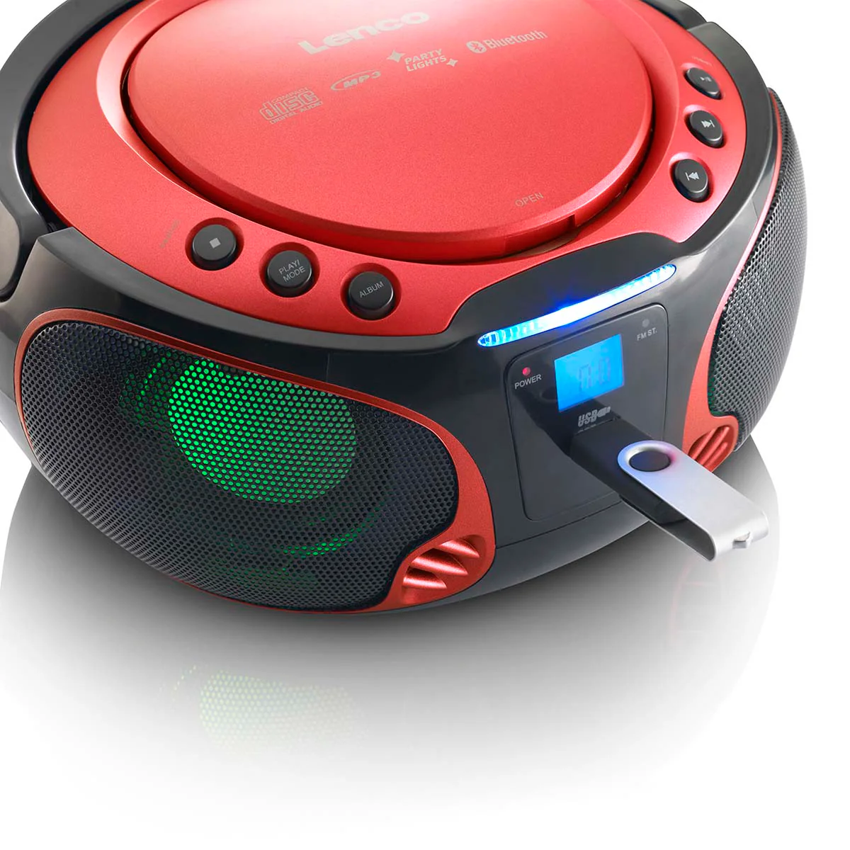 Lenco SCD-550RD - Radio FM et lecteur CD/MP3/USB/Bluetooth® portable avec éclairage LED - Rouge - Image 5