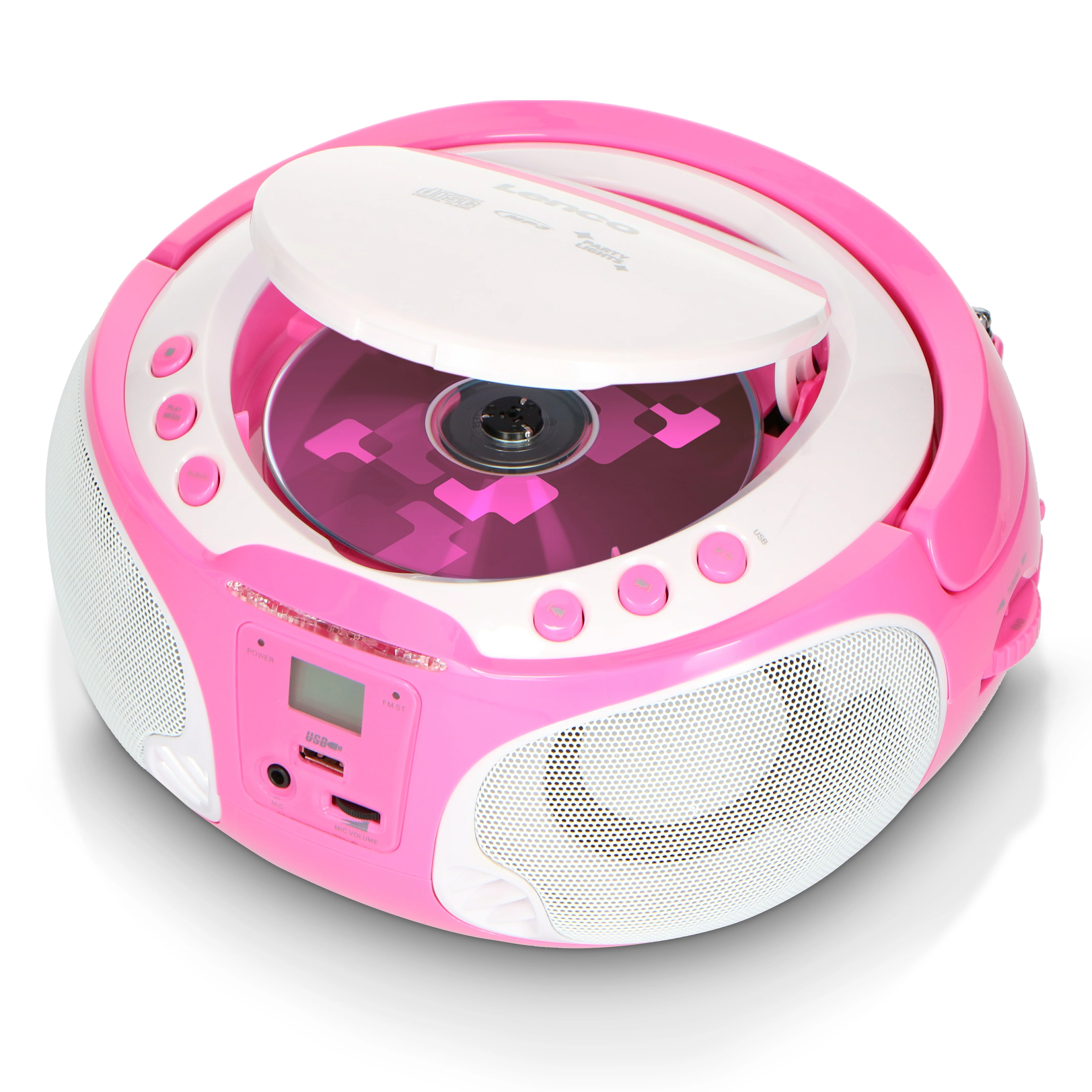 Lenco SCD-650PK - Radio FM et lecteur CD/MP3/USB portable avec microphone et effets lumineux - Rose - Image 10