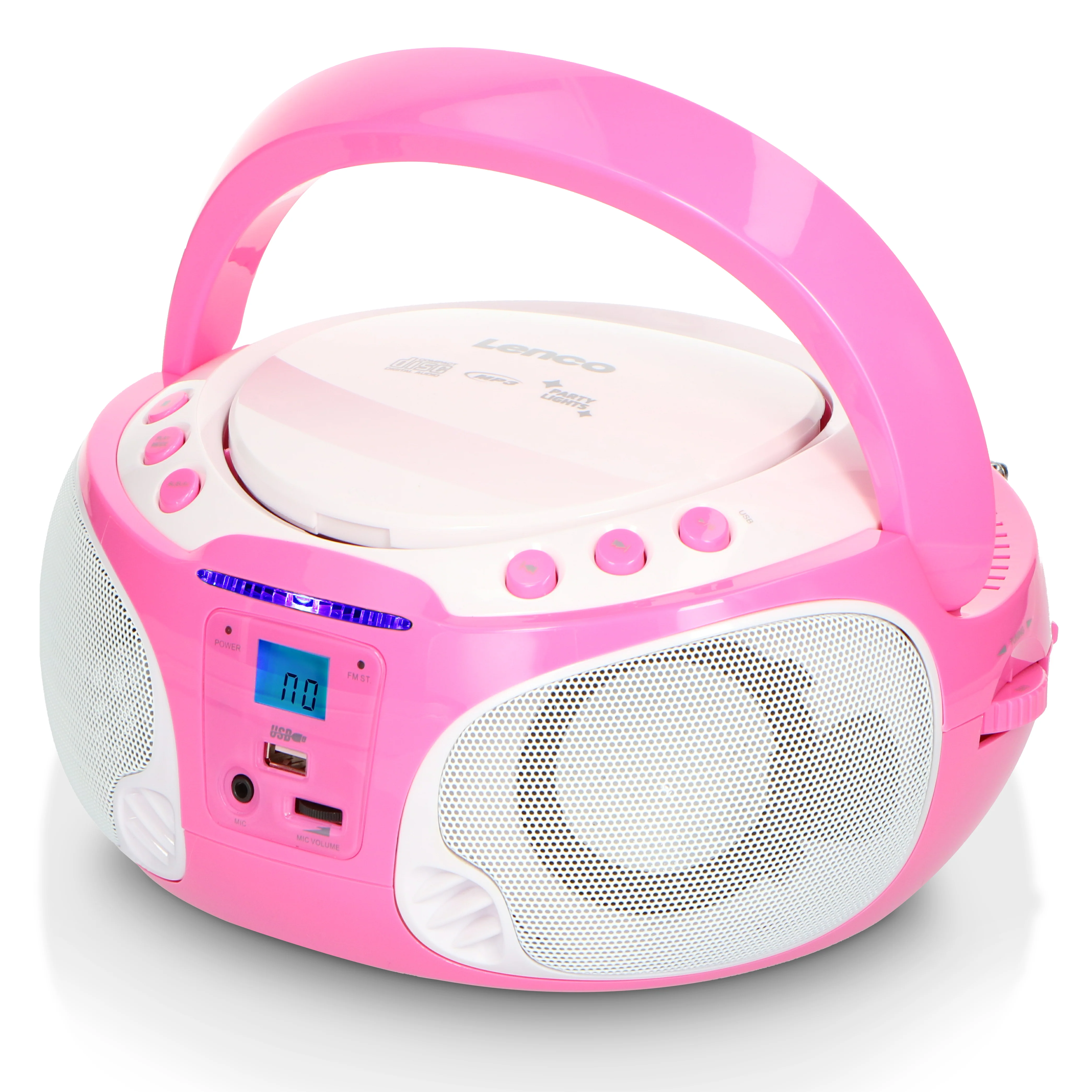 Lenco SCD-650PK - Radio FM et lecteur CD/MP3/USB portable avec microphone et effets lumineux - Rose - Image 11