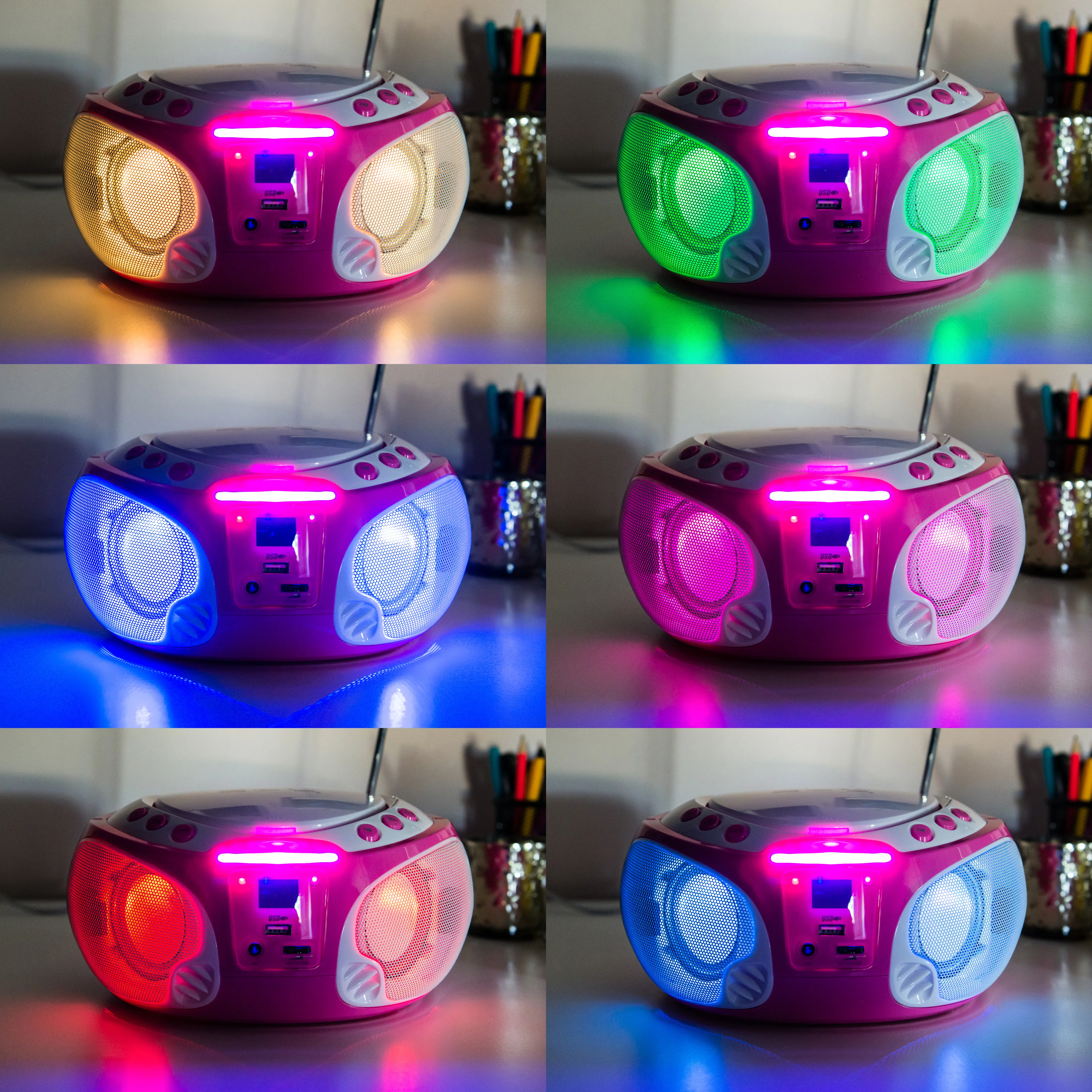 Lenco SCD-650PK - Radio FM et lecteur CD/MP3/USB portable avec microphone et effets lumineux - Rose - Image 21