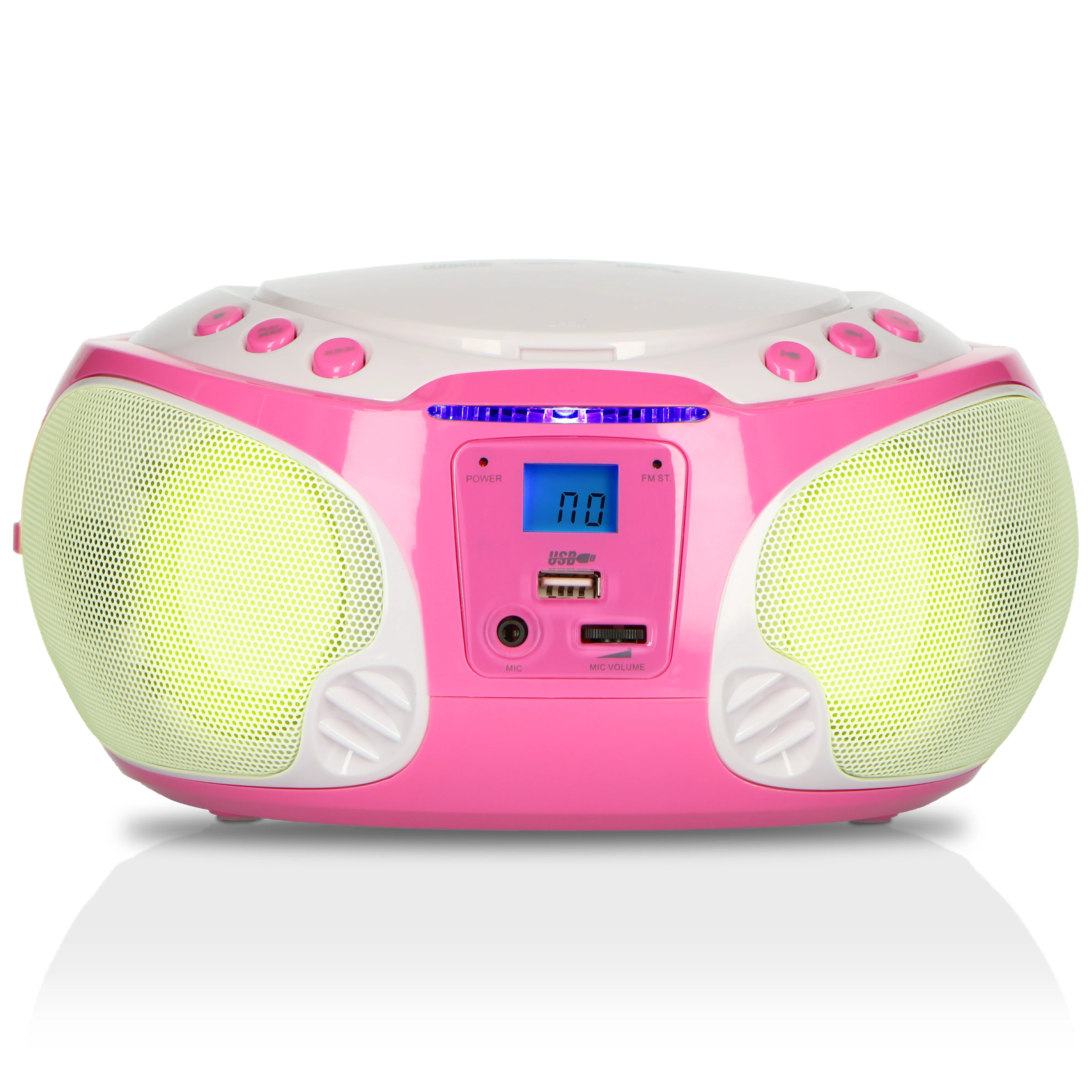 Lenco SCD-650PK - Radio FM et lecteur CD/MP3/USB portable avec microphone et effets lumineux - Rose - Image 3