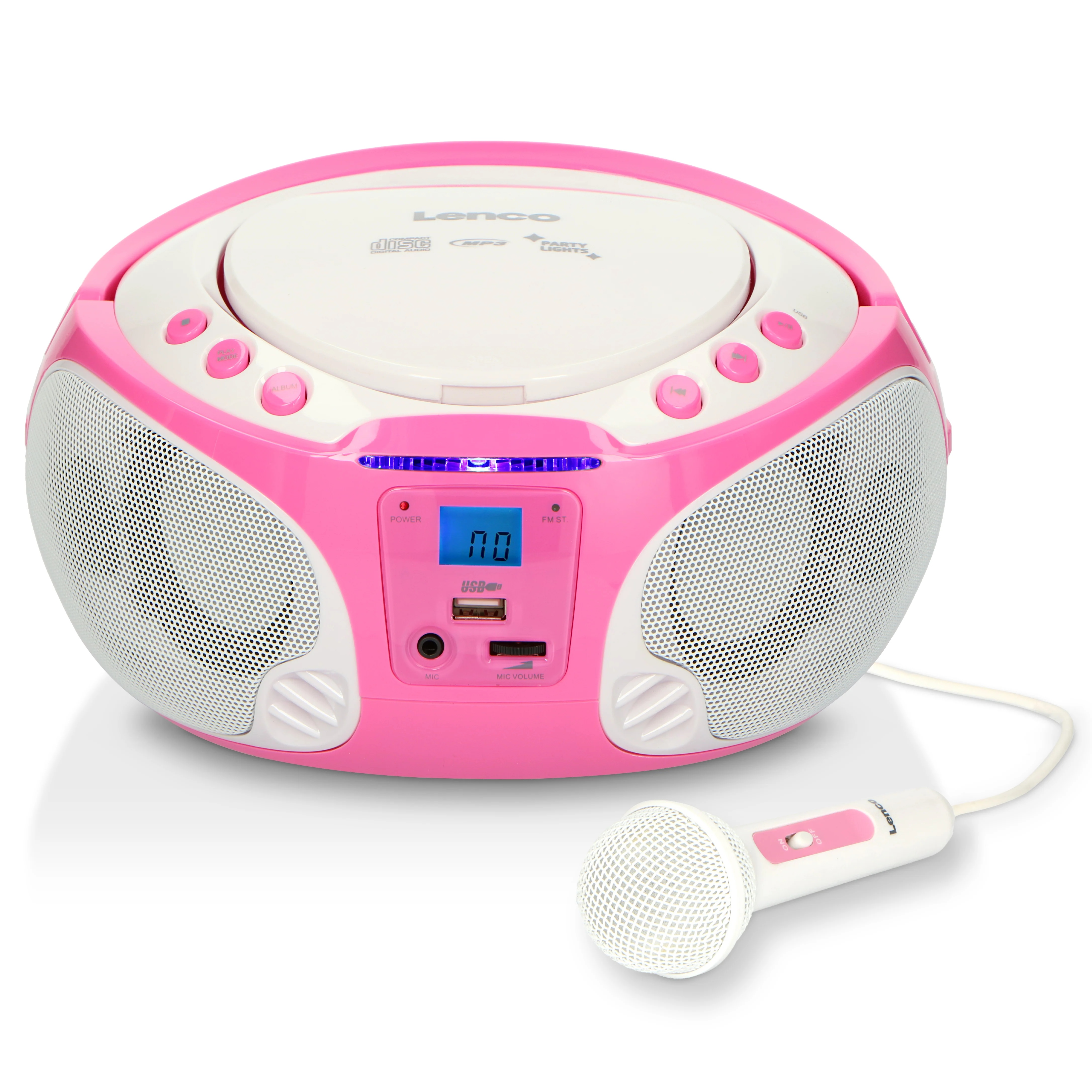 Lenco SCD-650PK - Radio FM et lecteur CD/MP3/USB portable avec microphone et effets lumineux - Rose - Image 4