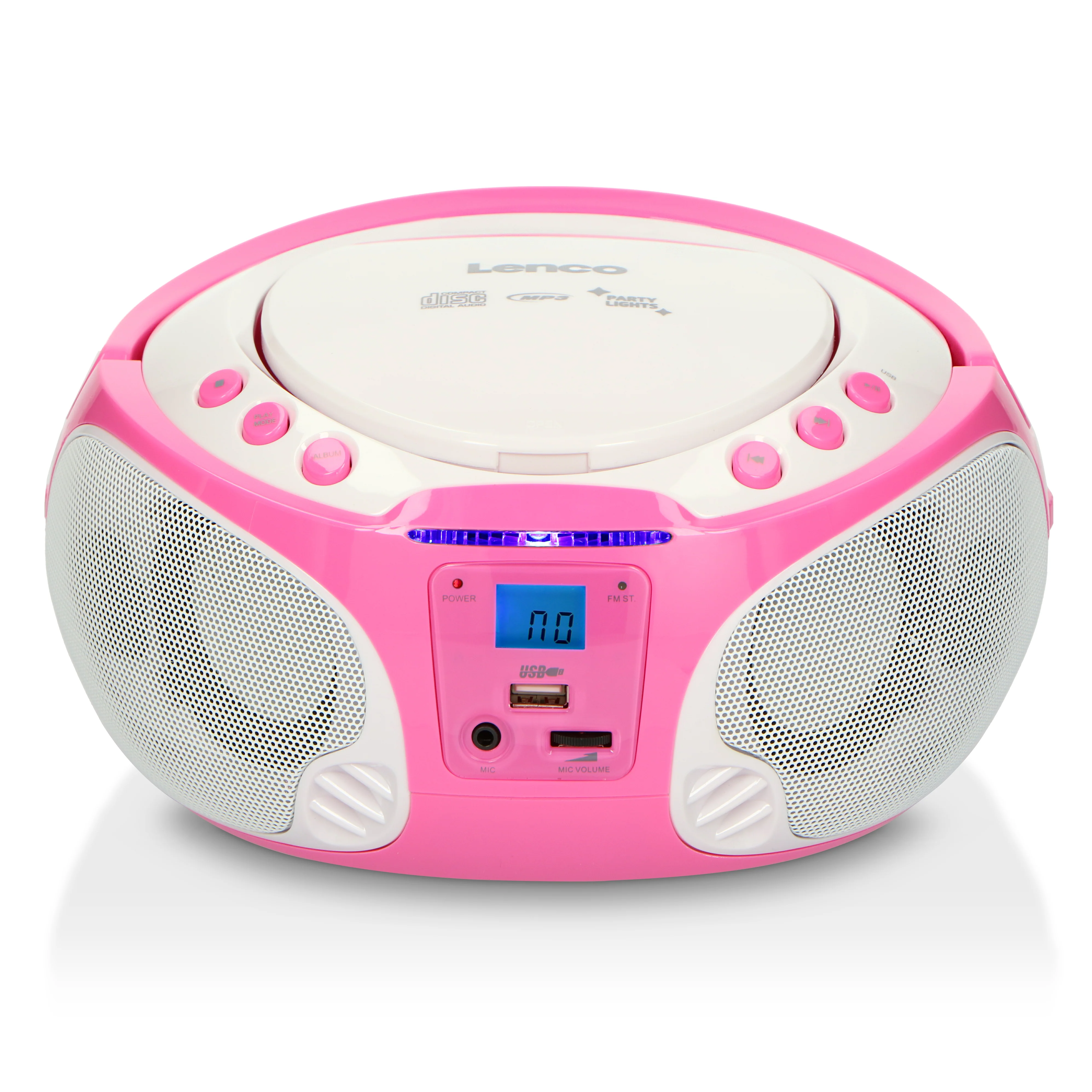 Lenco SCD-650PK - Radio FM et lecteur CD/MP3/USB portable avec microphone et effets lumineux - Rose - Image 5