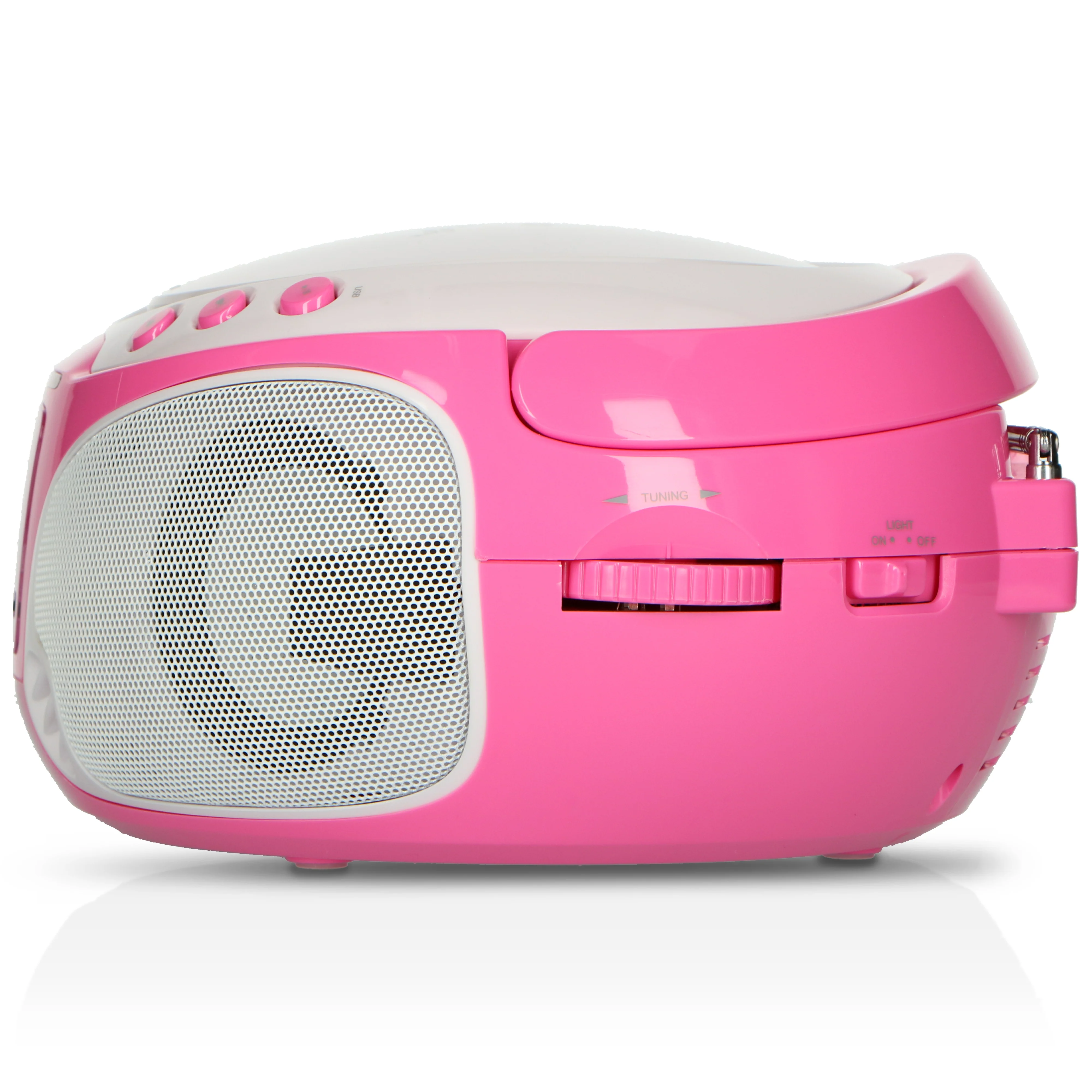 Lenco SCD-650PK - Radio FM et lecteur CD/MP3/USB portable avec microphone et effets lumineux - Rose - Image 6