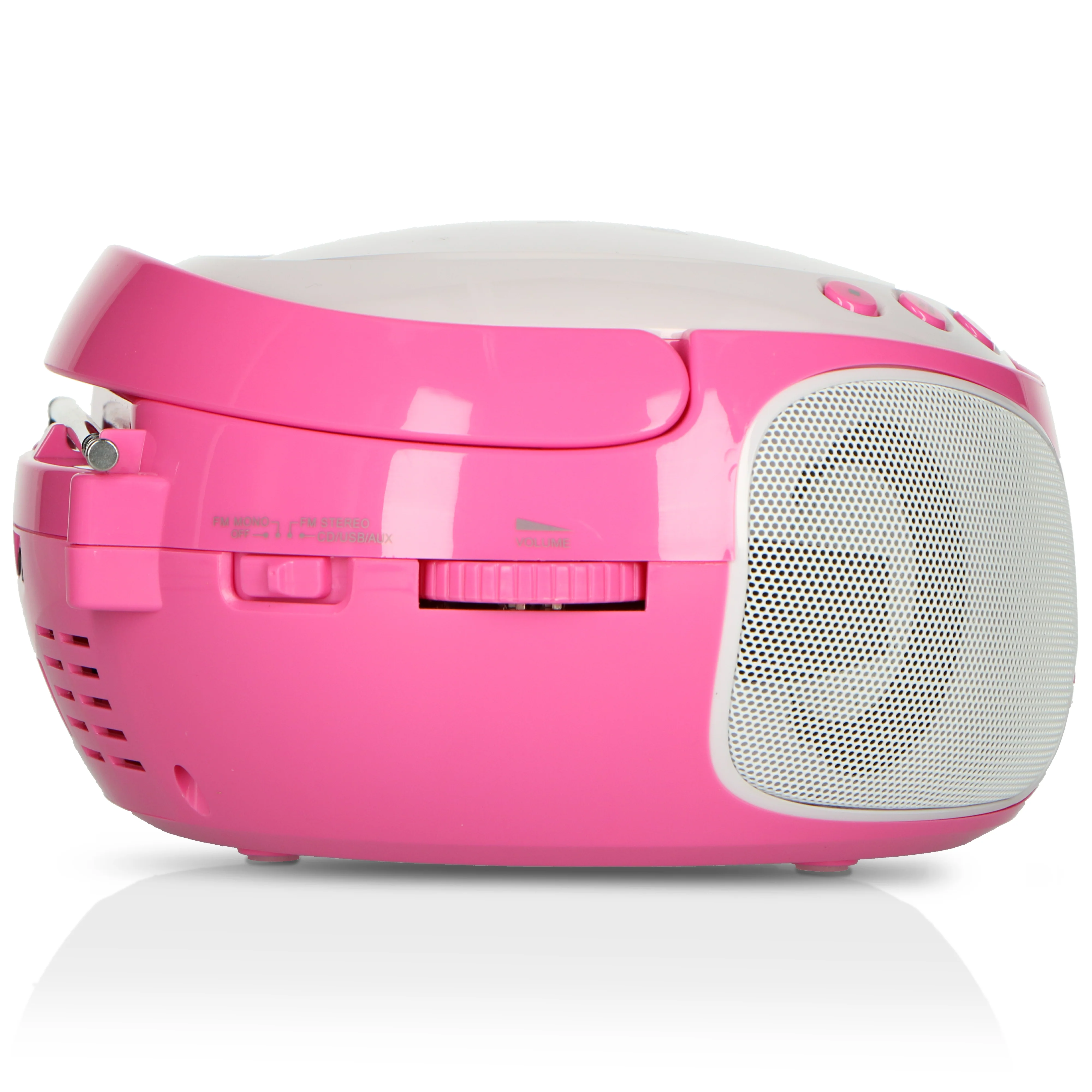 Lenco SCD-650PK - Radio FM et lecteur CD/MP3/USB portable avec microphone et effets lumineux - Rose - Image 7