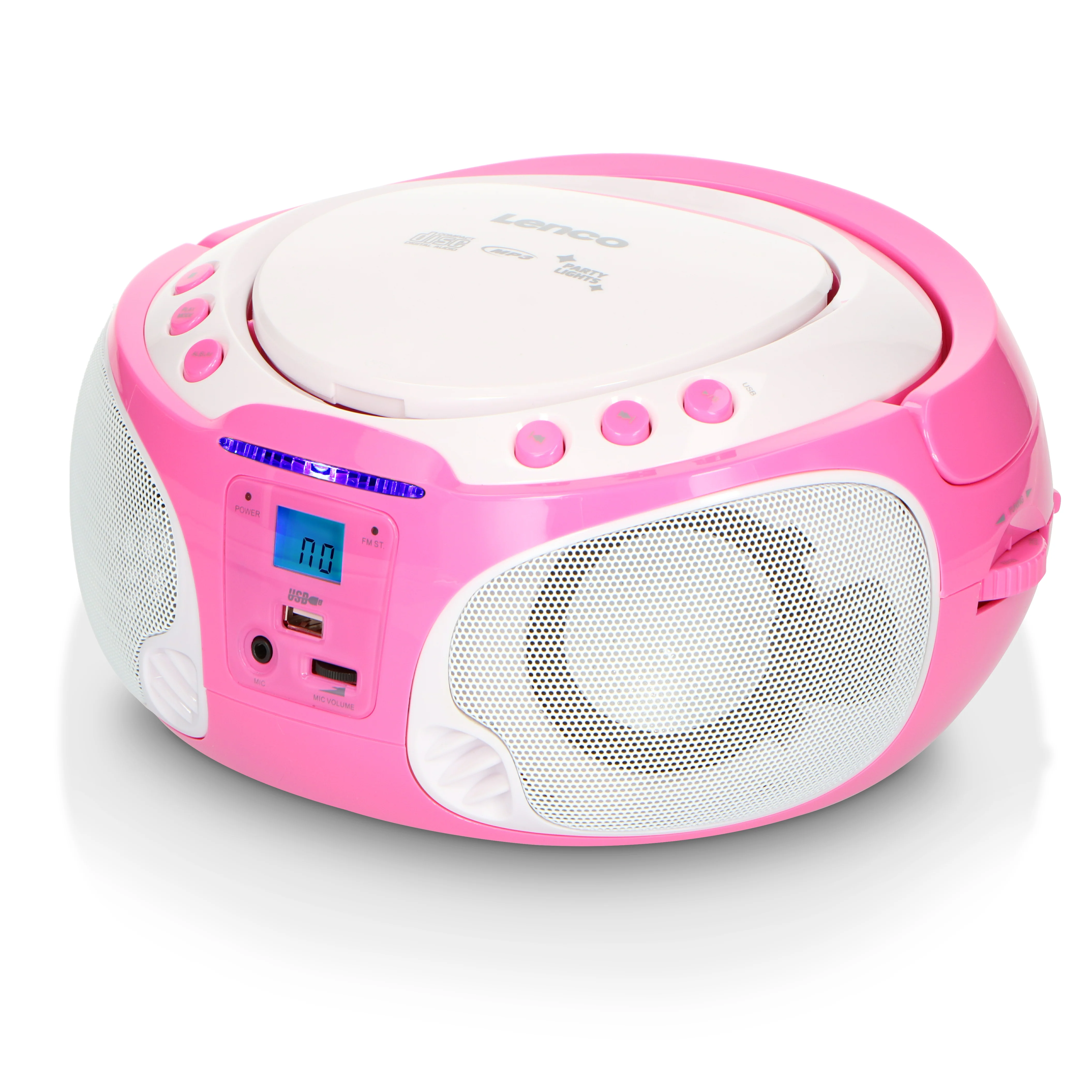 Lenco SCD-650PK - Radio FM et lecteur CD/MP3/USB portable avec microphone et effets lumineux - Rose - Image 9