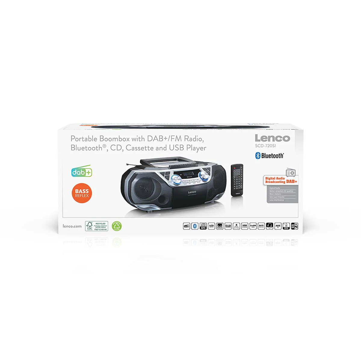 Lenco SCD-720SI - Radio portable DAB+/FM avec Bluetooth®, lecteur CD, cassettes et USB - Argent - Image 12