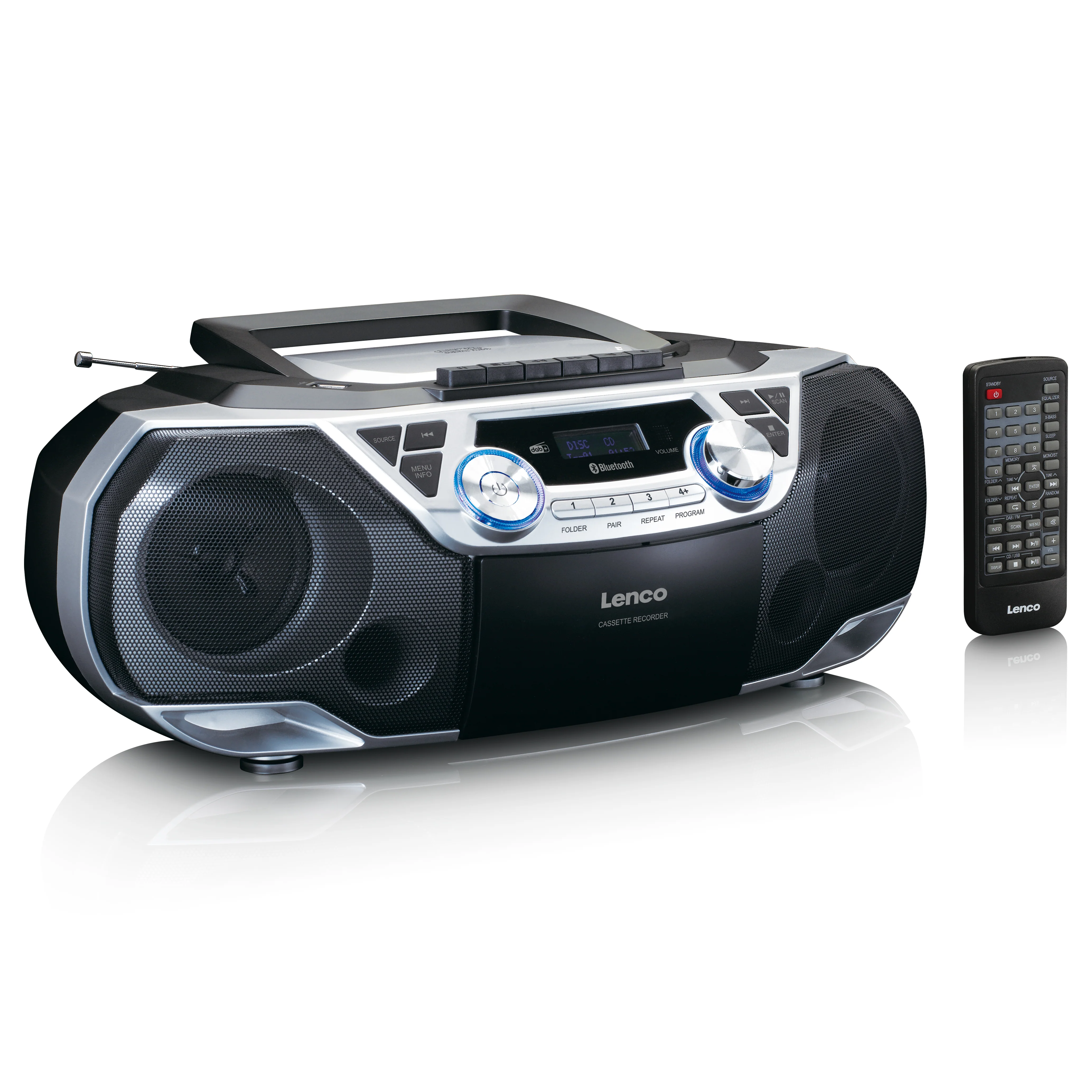 Lenco SCD-720SI - Radio portable DAB+/FM avec Bluetooth®, lecteur CD, cassettes et USB - Argent - Image 4