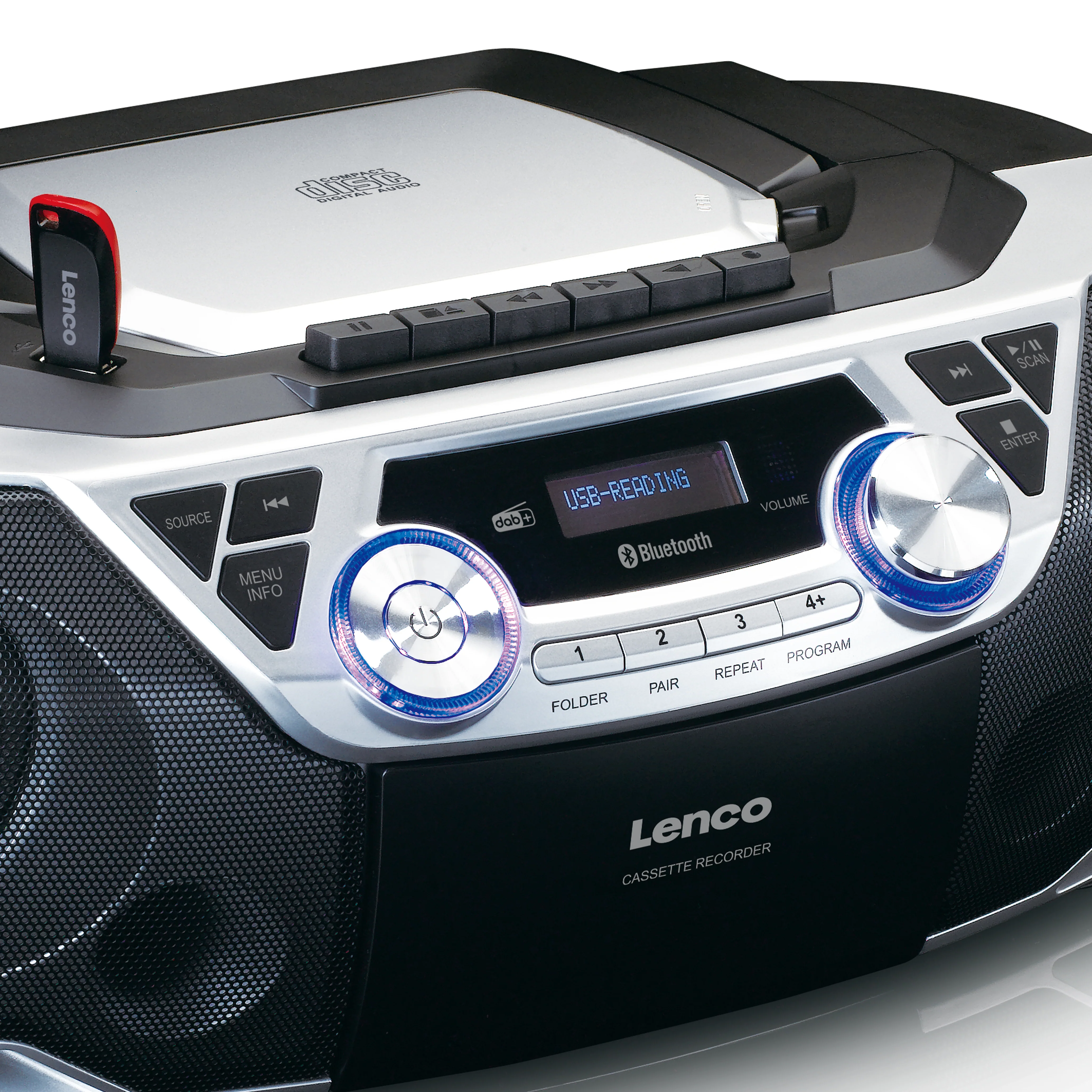 Lenco SCD-720SI - Radio portable DAB+/FM avec Bluetooth®, lecteur CD, cassettes et USB - Argent - Image 7
