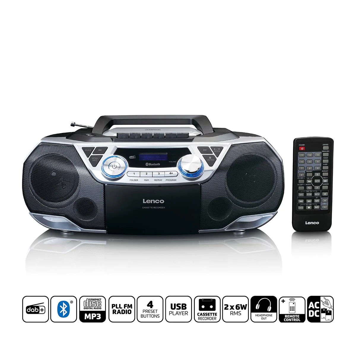 Lenco SCD-720SI - Radio portable DAB+/FM avec Bluetooth®, lecteur CD, cassettes et USB - Argent - Image 9